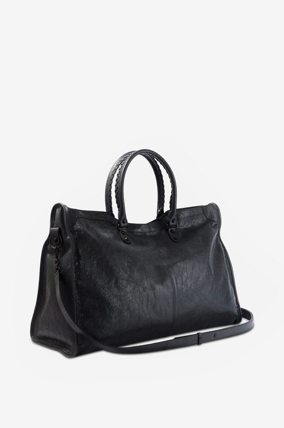 BALENCIAGA Sac de voyage en cuir d'agneau vieilli Le City Homme NOIR 2