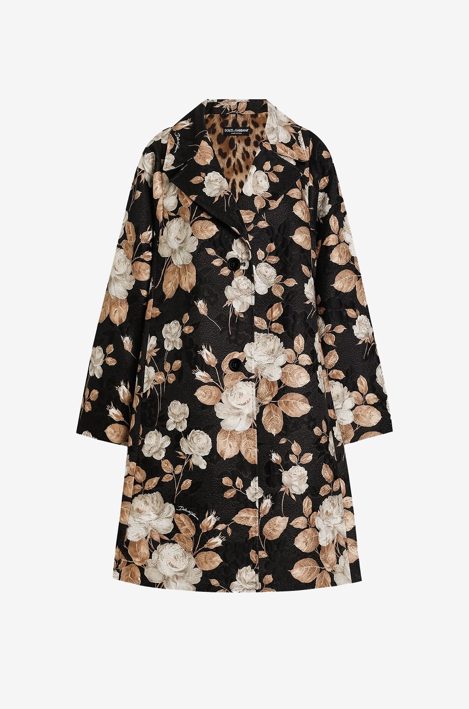 Manteau long évasé en jacquard de coton et soie floral