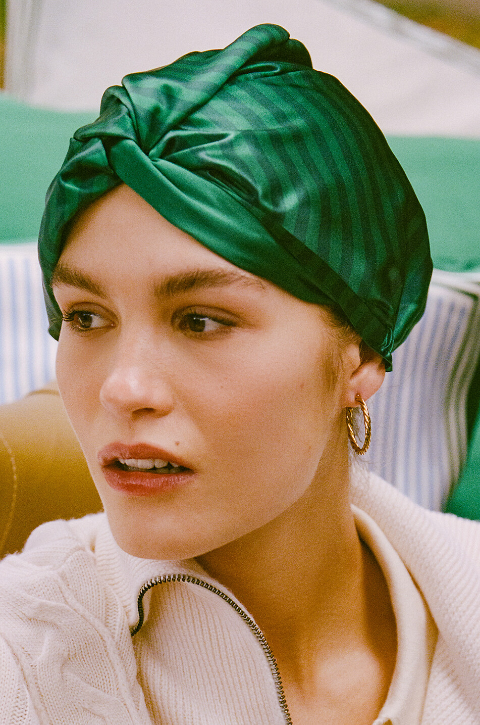 SLIP Gestreifter Turban aus Seide Club Classic Unisex Farblos 3