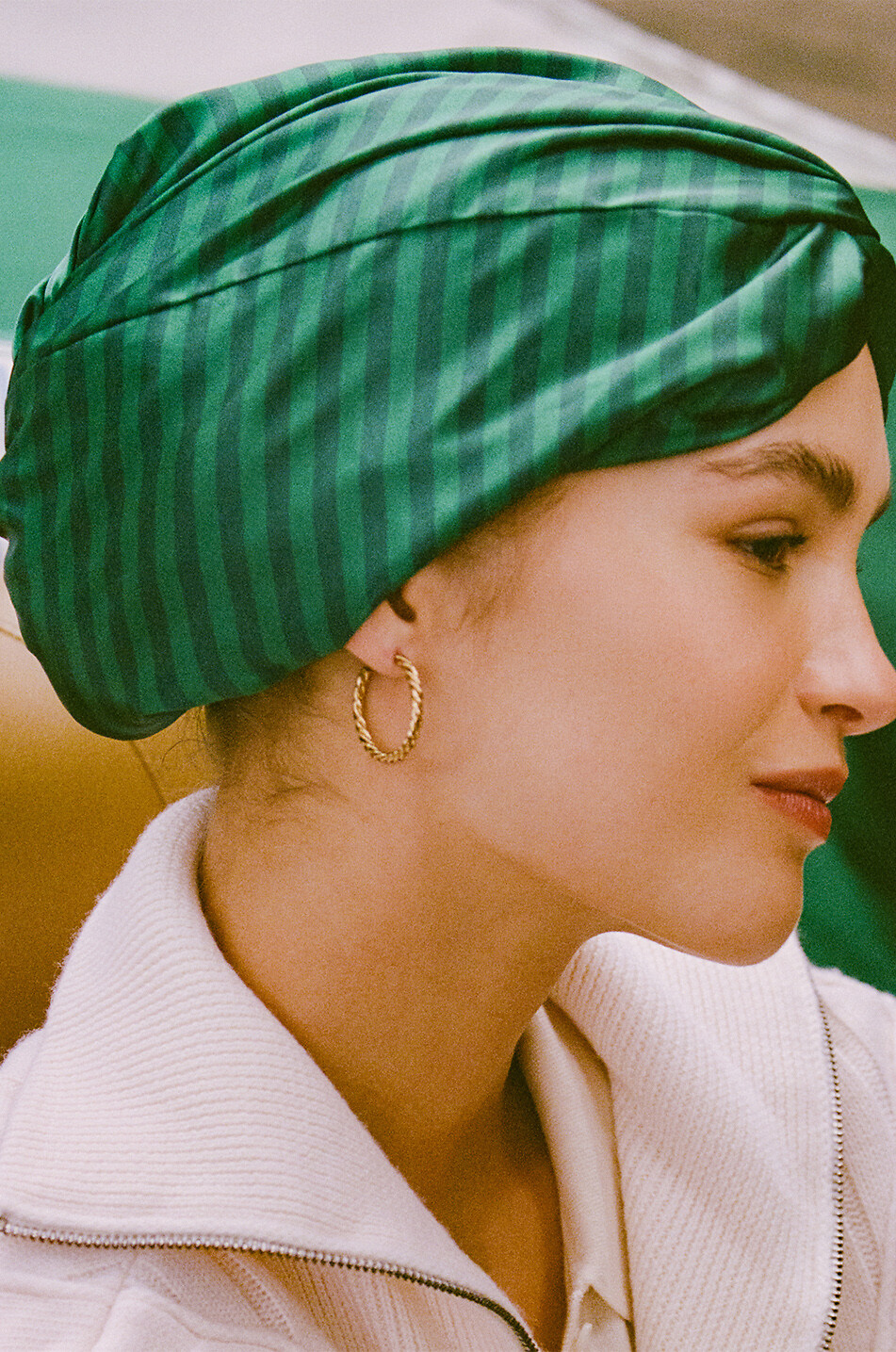 SLIP Gestreifter Turban aus Seide Club Classic Unisex Farblos 4