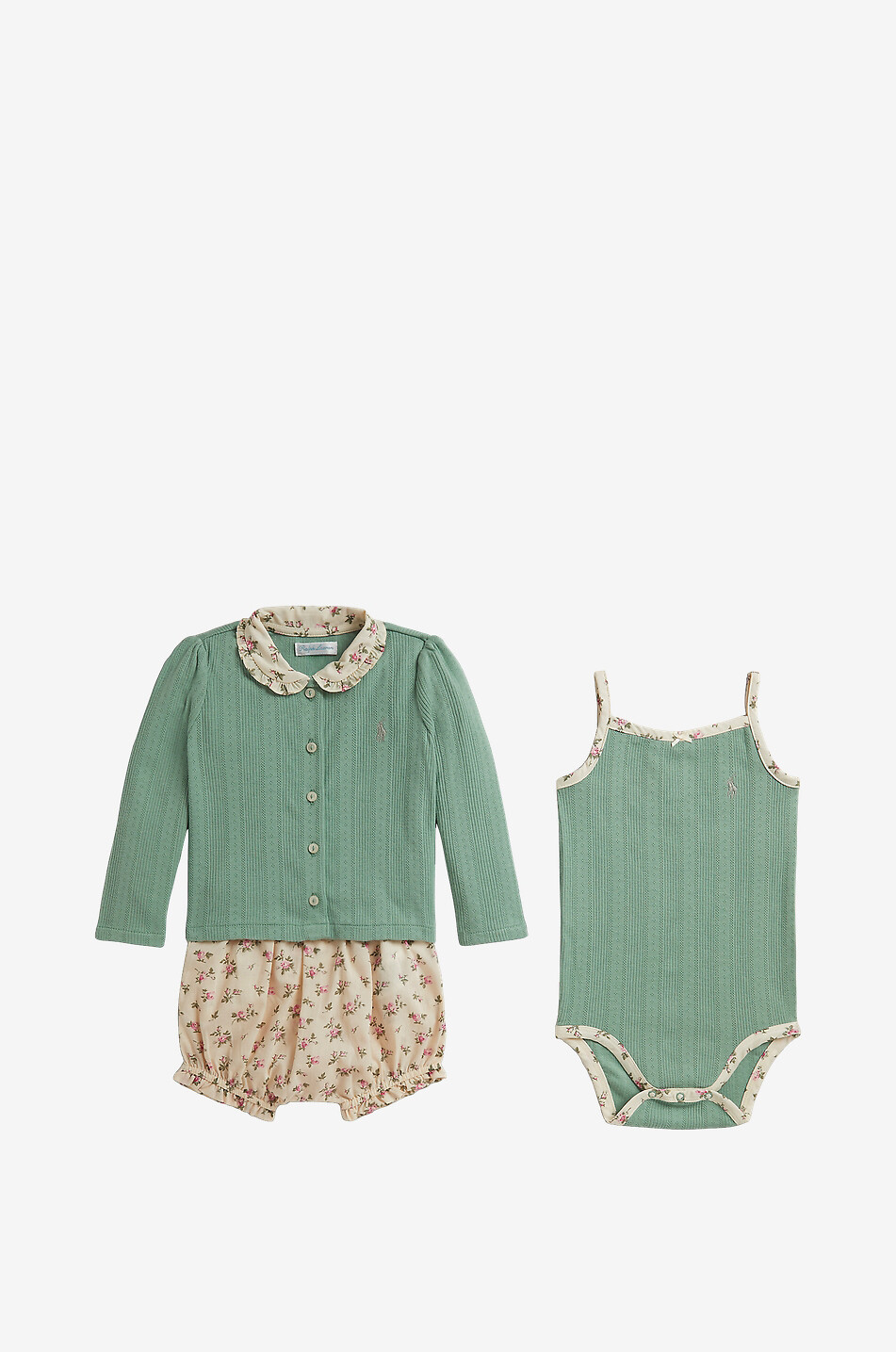POLO RALPH LAUREN Ensemble cardigan body et bloomer bébé en coton Pony Bébé VERT CLAIR 1