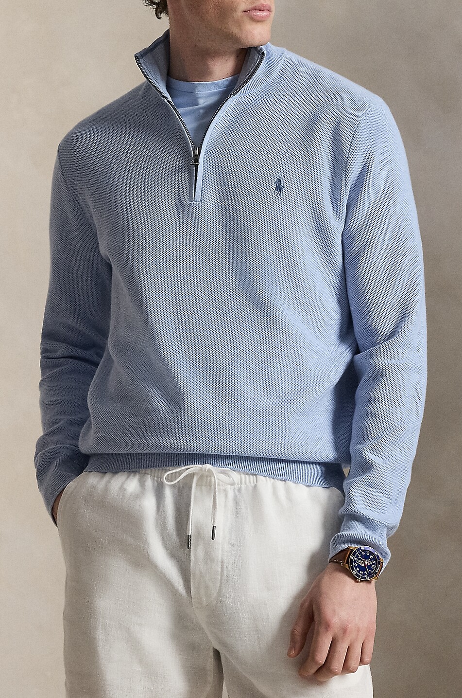 POLO RALPH LAUREN Pony half-zip cotton jumper with stand-up collar Men LIGHT BLUE 2
