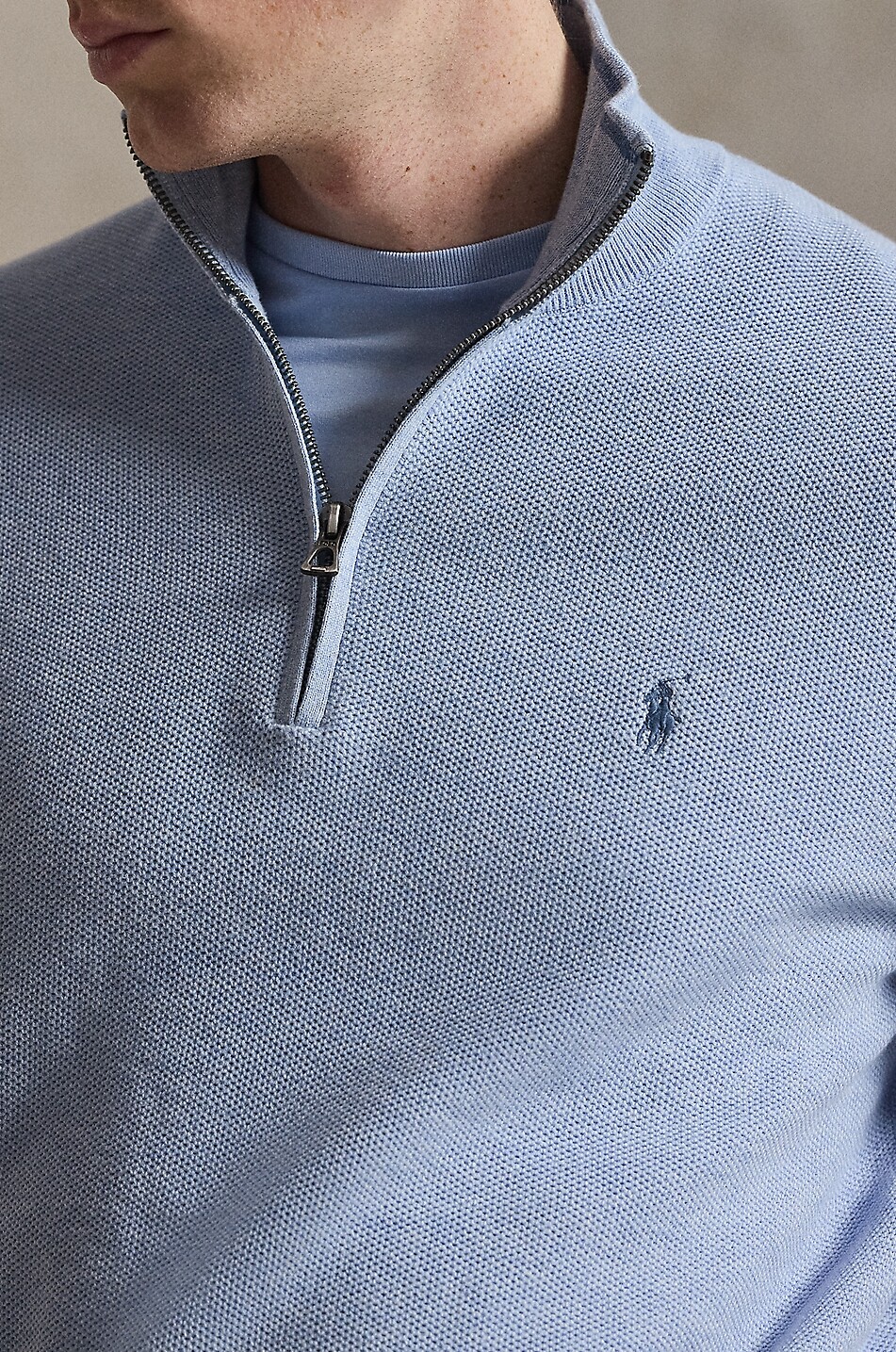 POLO RALPH LAUREN Pony half-zip cotton jumper with stand-up collar Men LIGHT BLUE 5