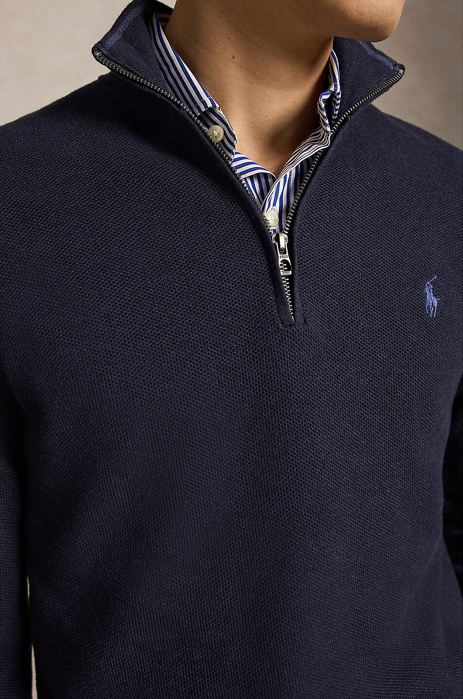 POLO RALPH LAUREN Pony half-zip cotton jumper with stand-up collar Men DARK BLUE 5