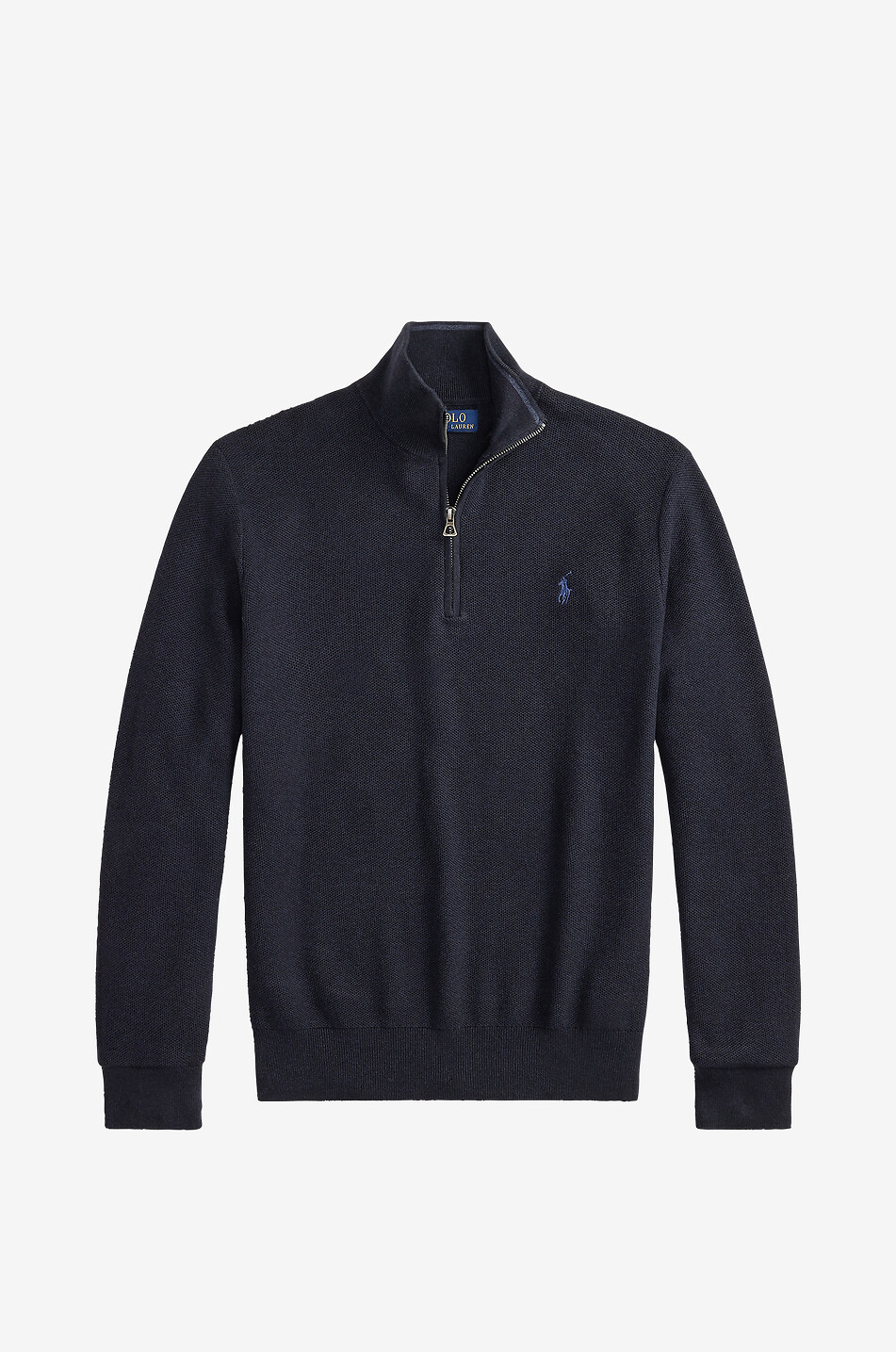 Pony half-zip cotton jumper with stand-up collar