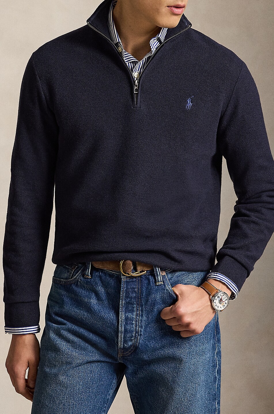 POLO RALPH LAUREN Pony half-zip cotton jumper with stand-up collar Men DARK BLUE 2