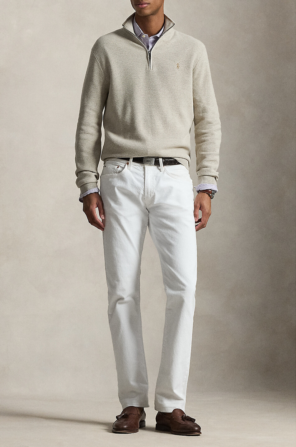 POLO RALPH LAUREN Pony half-zip cotton jumper with stand-up collar Men BROWN 2
