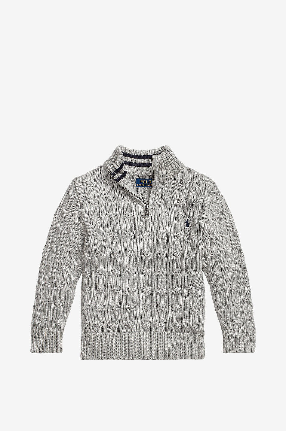 POLO RALPH LAUREN Pull torsadé en coton à col zippé garçon Pony Garçon GRIS 1