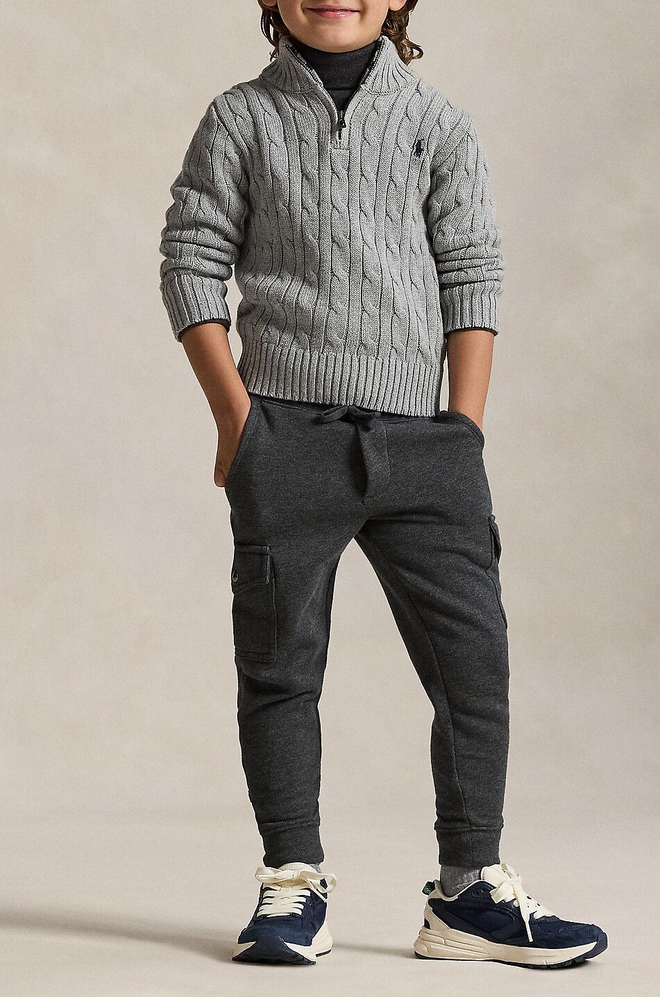 POLO RALPH LAUREN Pull torsadé en coton à col zippé garçon Pony Garçon GRIS 4