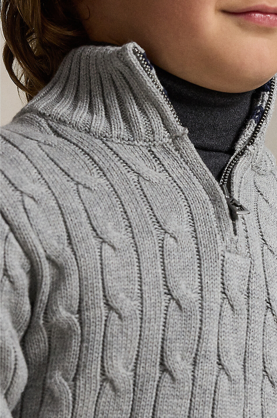 POLO RALPH LAUREN Pull torsadé en coton à col zippé garçon Pony Garçon GRIS 5