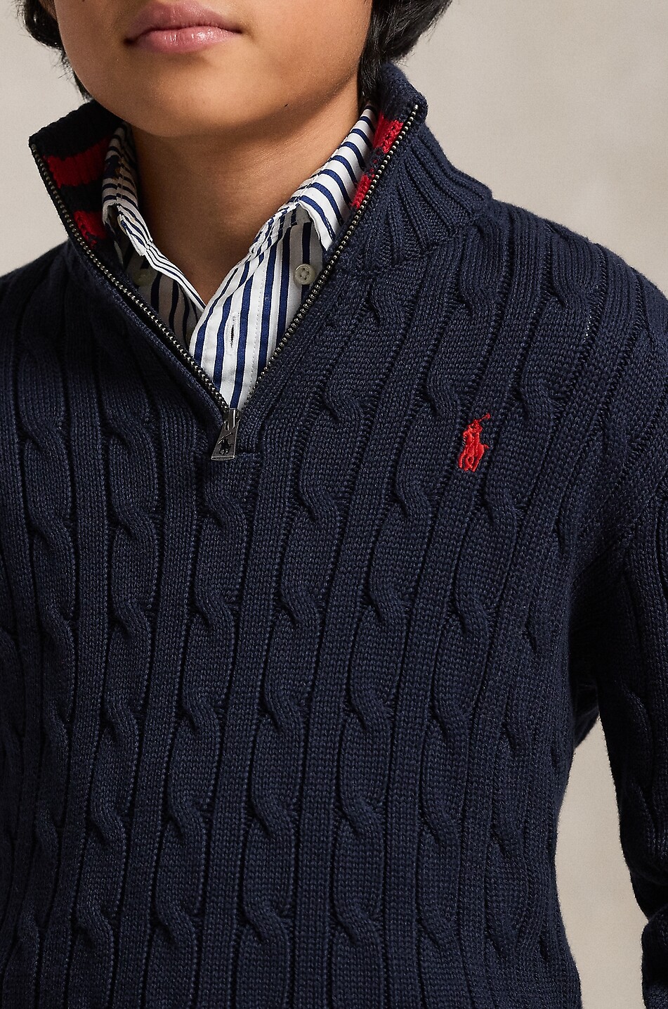 POLO RALPH LAUREN Pull torsadé en coton à col zippé garçon Pony Garçon BLEU MOYEN 5
