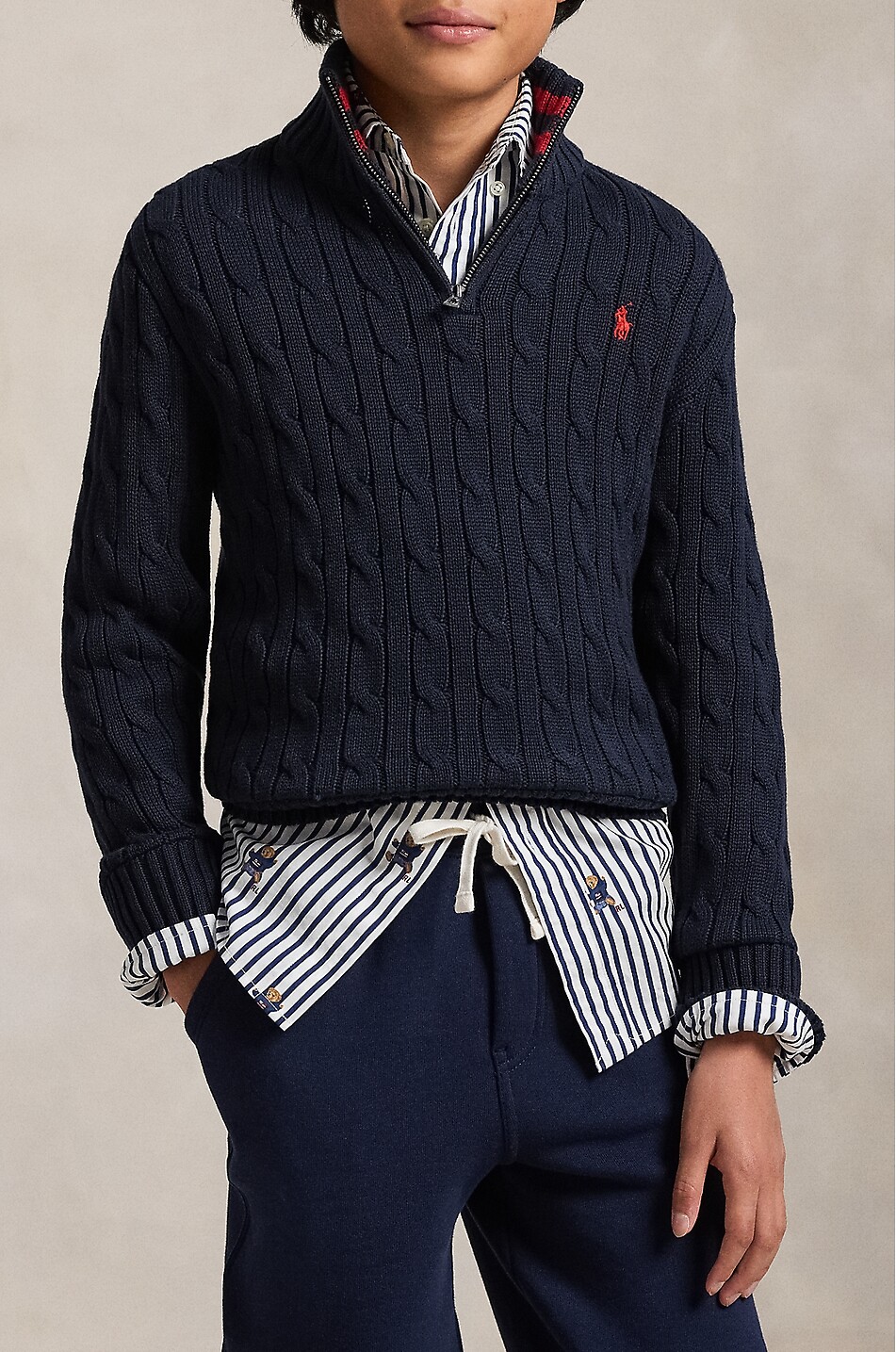 POLO RALPH LAUREN Pull torsadé en coton à col zippé garçon Pony Garçon BLEU MOYEN 3