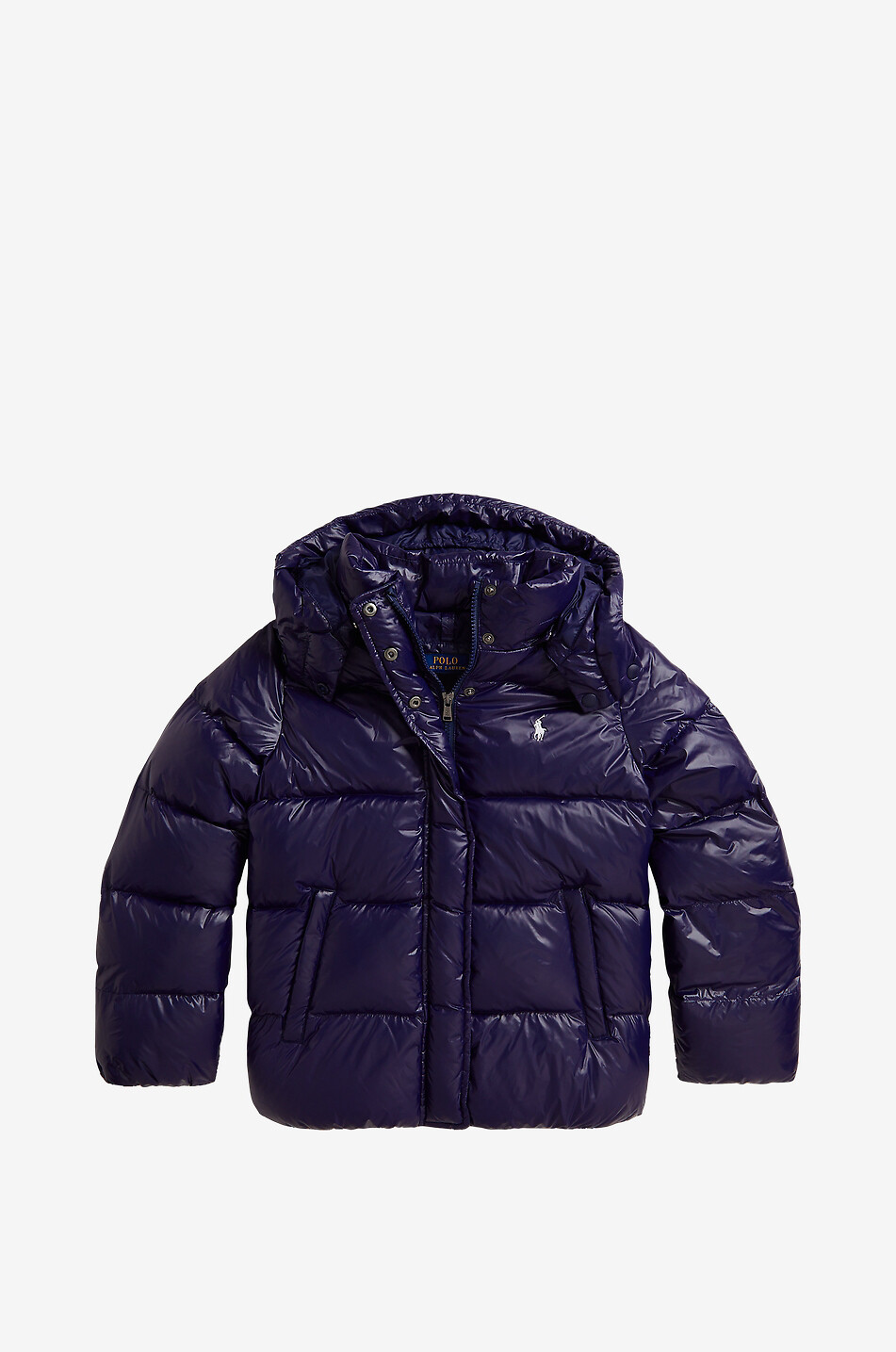 Pony girl's glossy water-repellent hooded puffer jacket