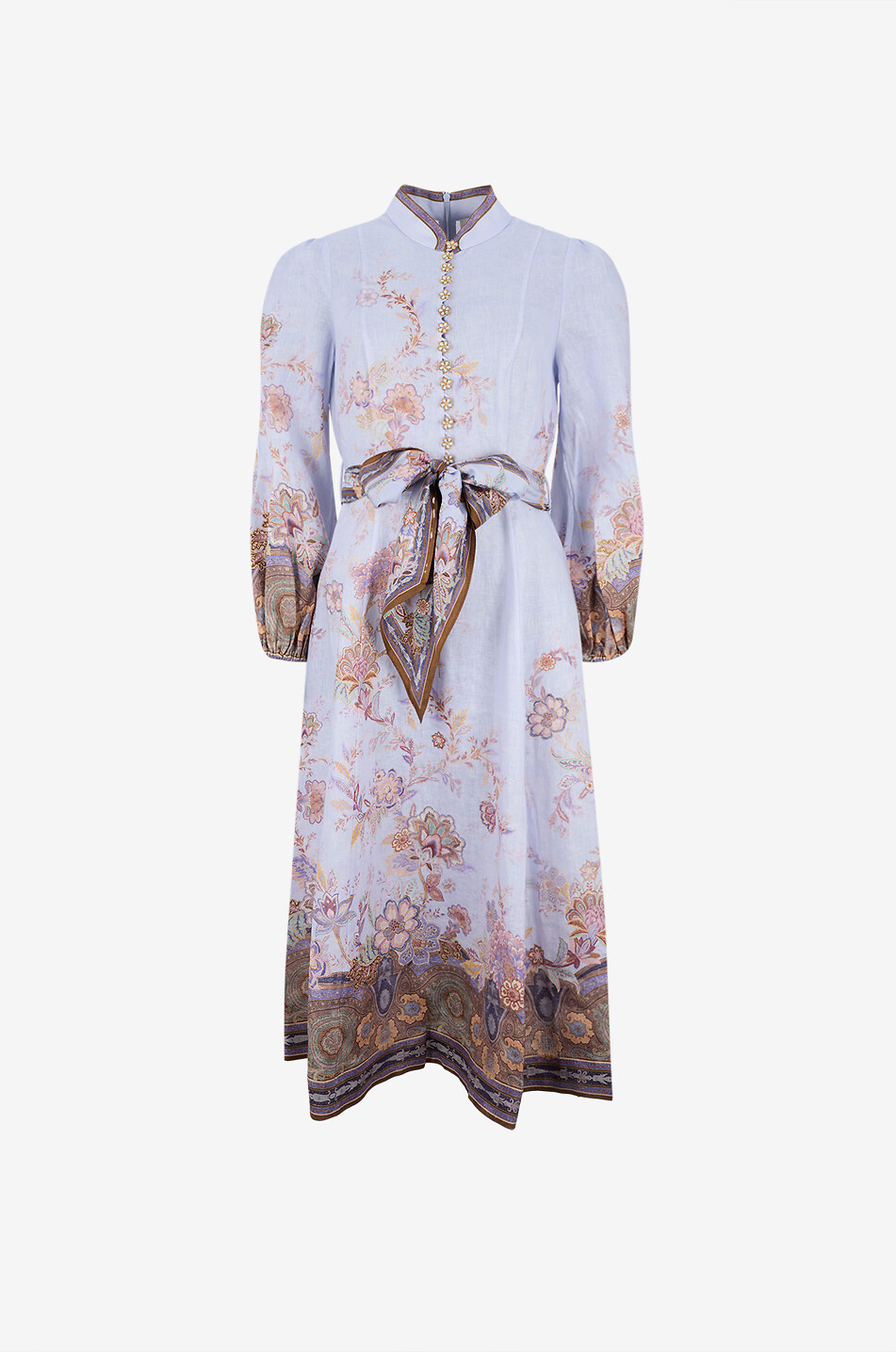Luna linen puff-sleeved midi dress