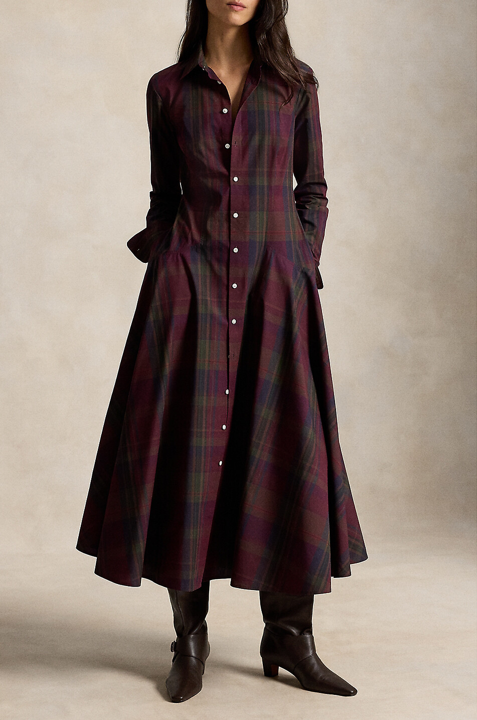 POLO RALPH LAUREN Long-sleeved cotton shirt dress Women DARK GREEN 2