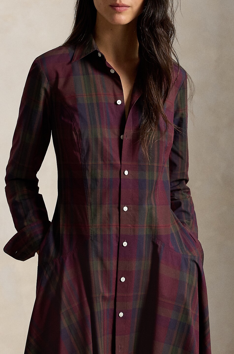 POLO RALPH LAUREN Long-sleeved cotton shirt dress Women DARK GREEN 4