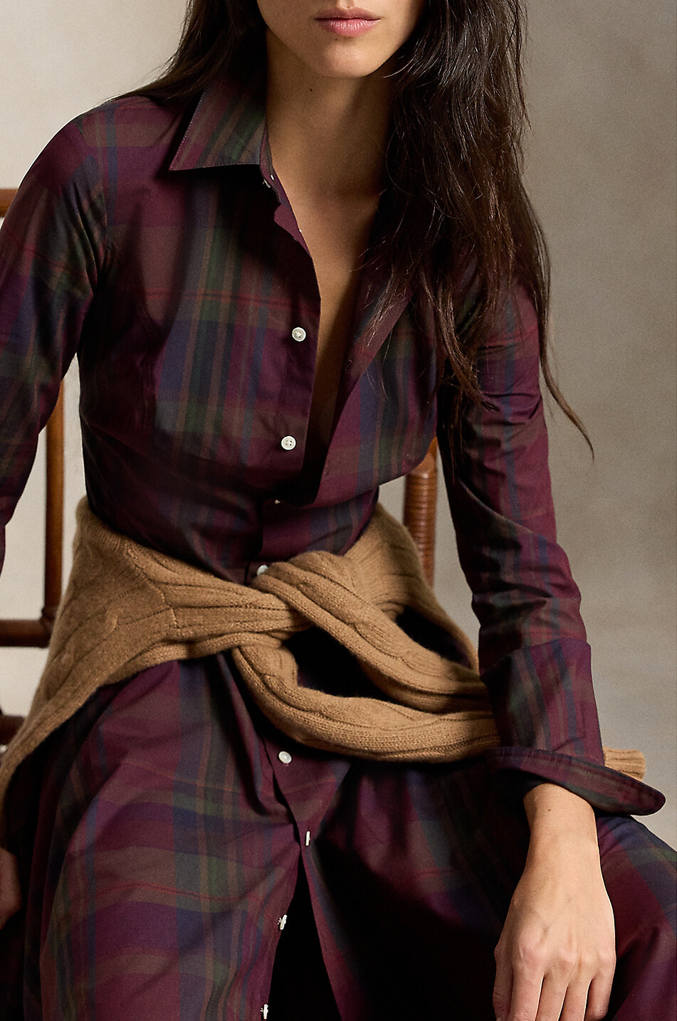 POLO RALPH LAUREN Long-sleeved cotton shirt dress Women DARK GREEN 6