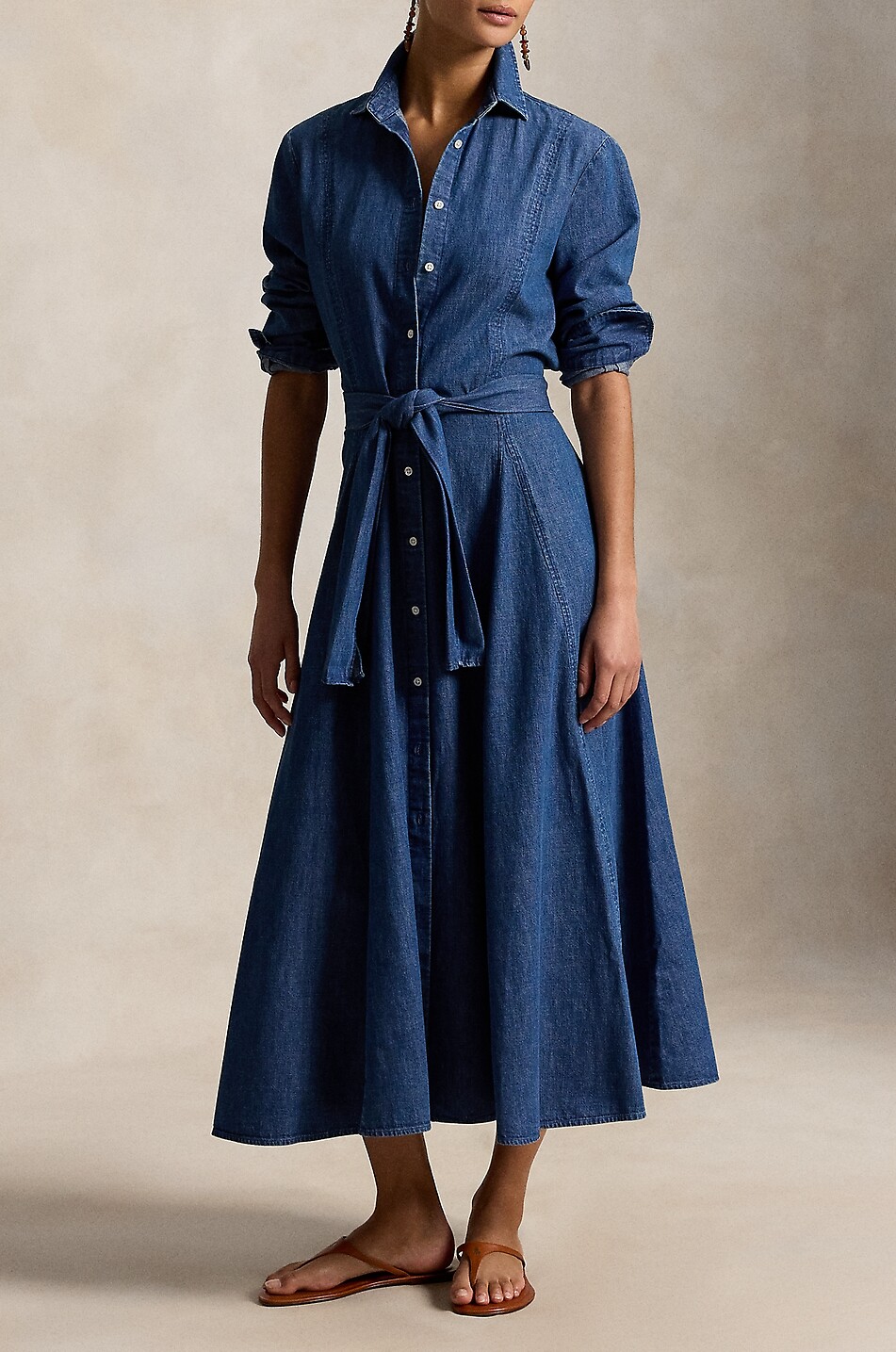 POLO RALPH LAUREN Pony belted long cotton shirt dress Women DARK BLUE 2