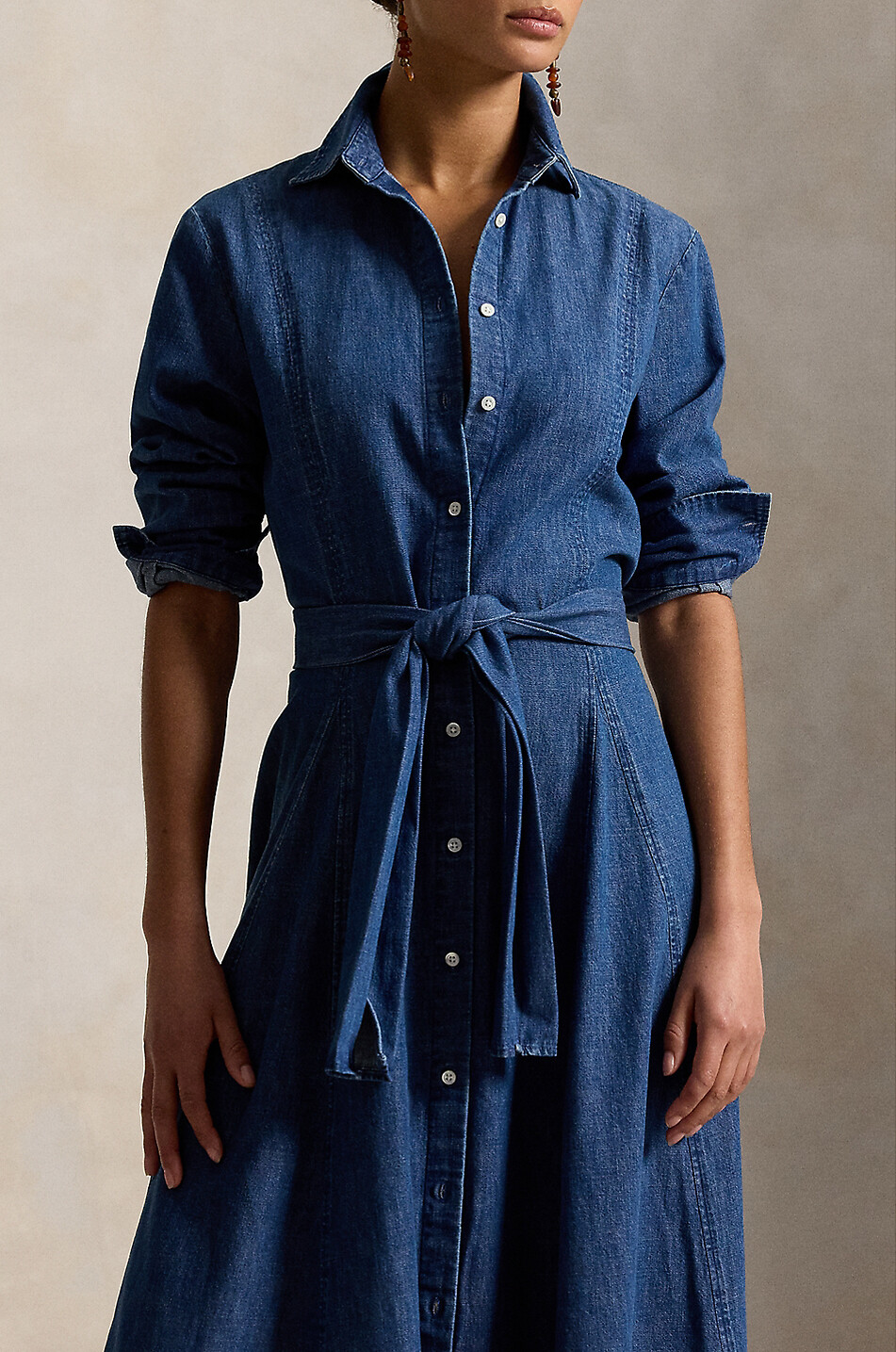 POLO RALPH LAUREN Pony belted long cotton shirt dress Women DARK BLUE 4