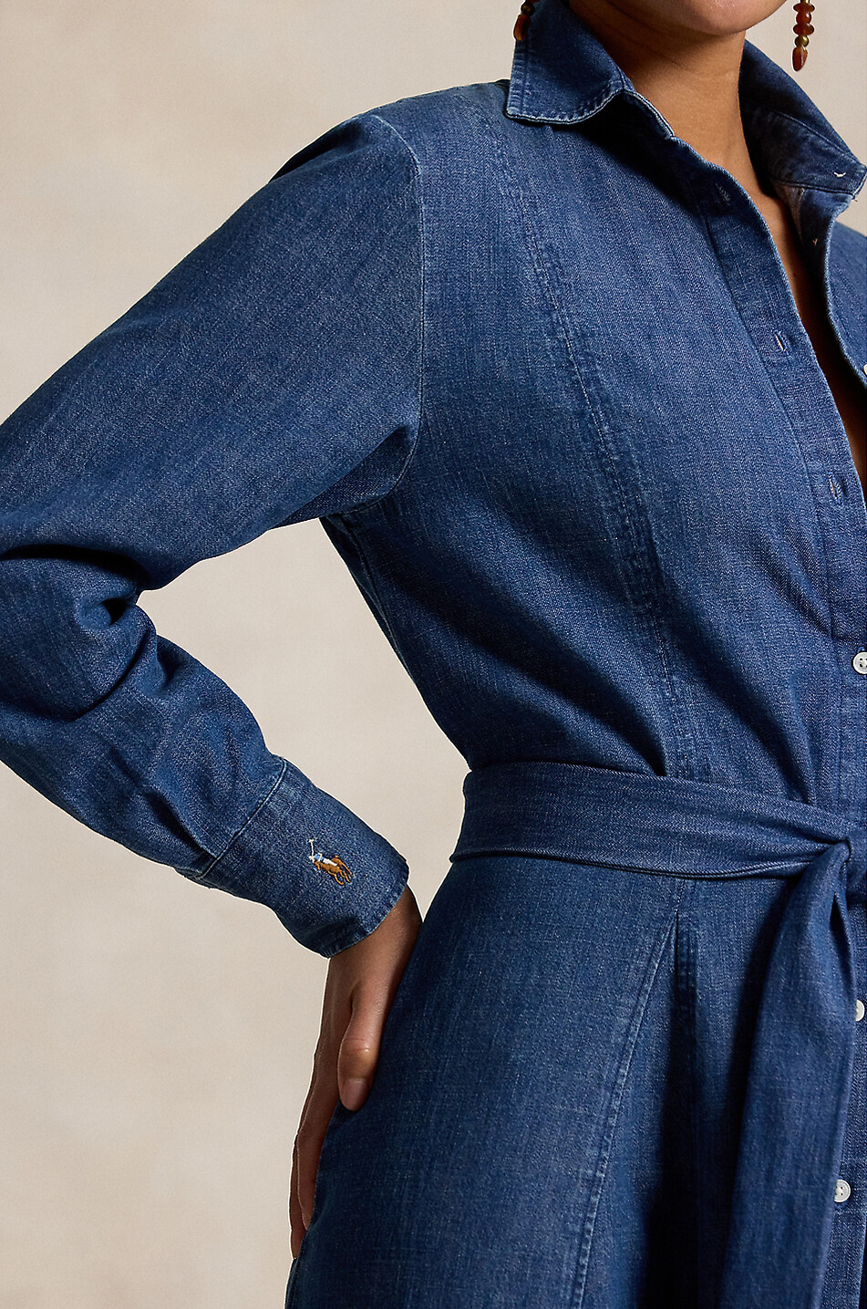 POLO RALPH LAUREN Pony belted long cotton shirt dress Women DARK BLUE 5