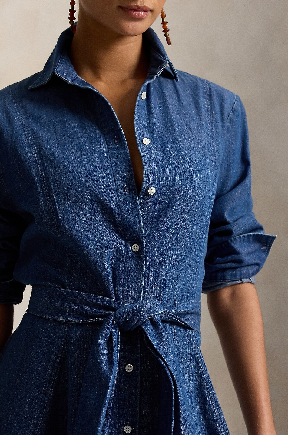 POLO RALPH LAUREN Pony belted long cotton shirt dress Women DARK BLUE 6