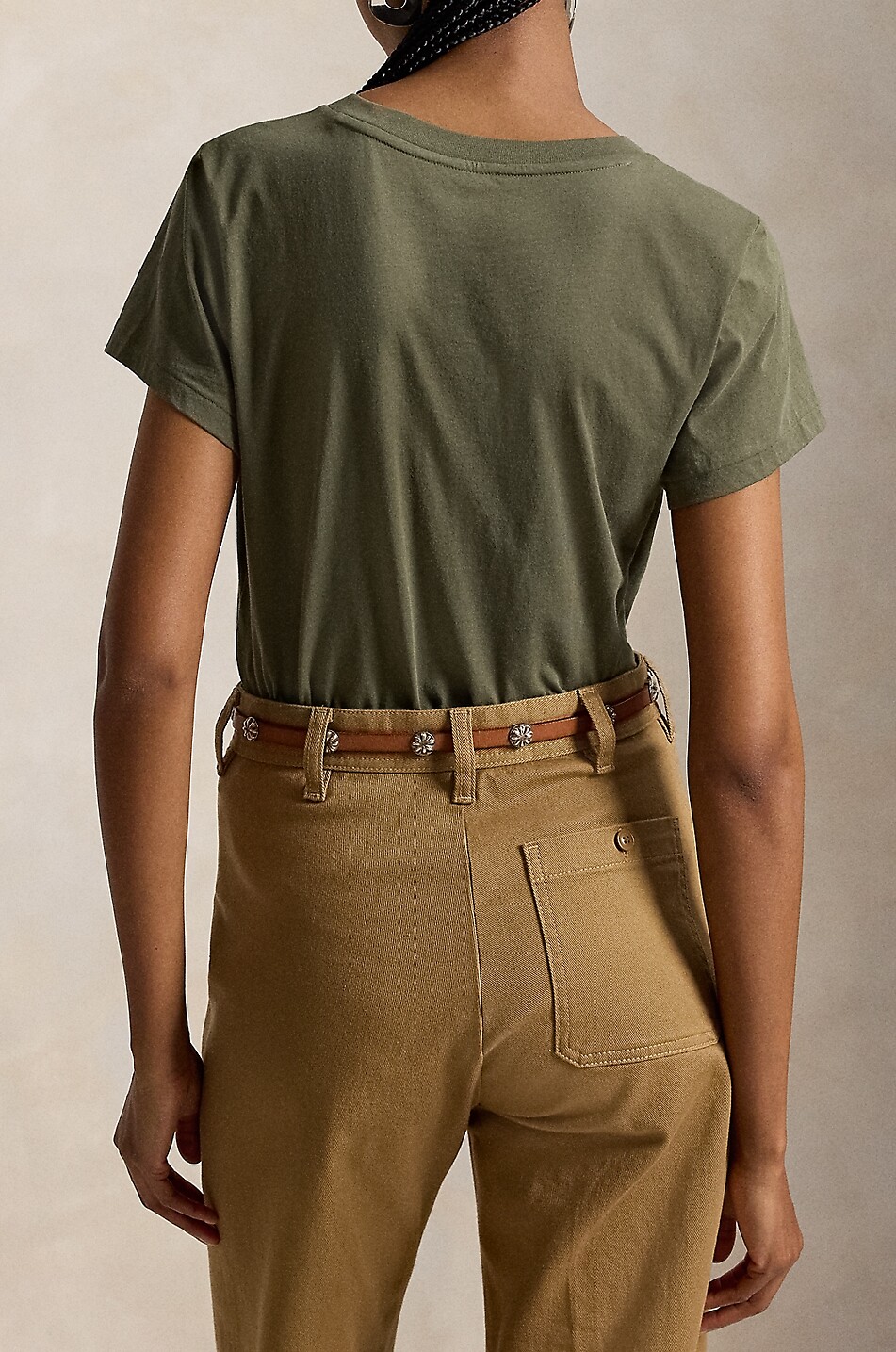 POLO RALPH LAUREN Pony cotton jersey V-neck short-sleeved T-shirt Women KHAKI 3