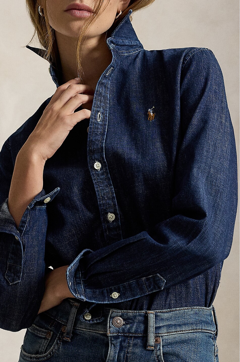 POLO RALPH LAUREN Pony cotton denim long-sleeved shirt Women DARK BLUE 2