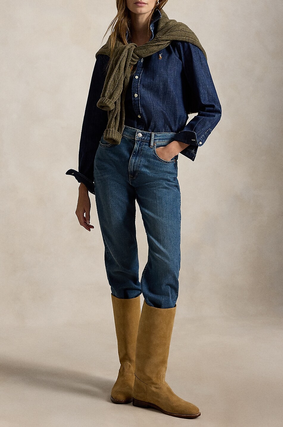 POLO RALPH LAUREN Pony cotton denim long-sleeved shirt Women DARK BLUE 4