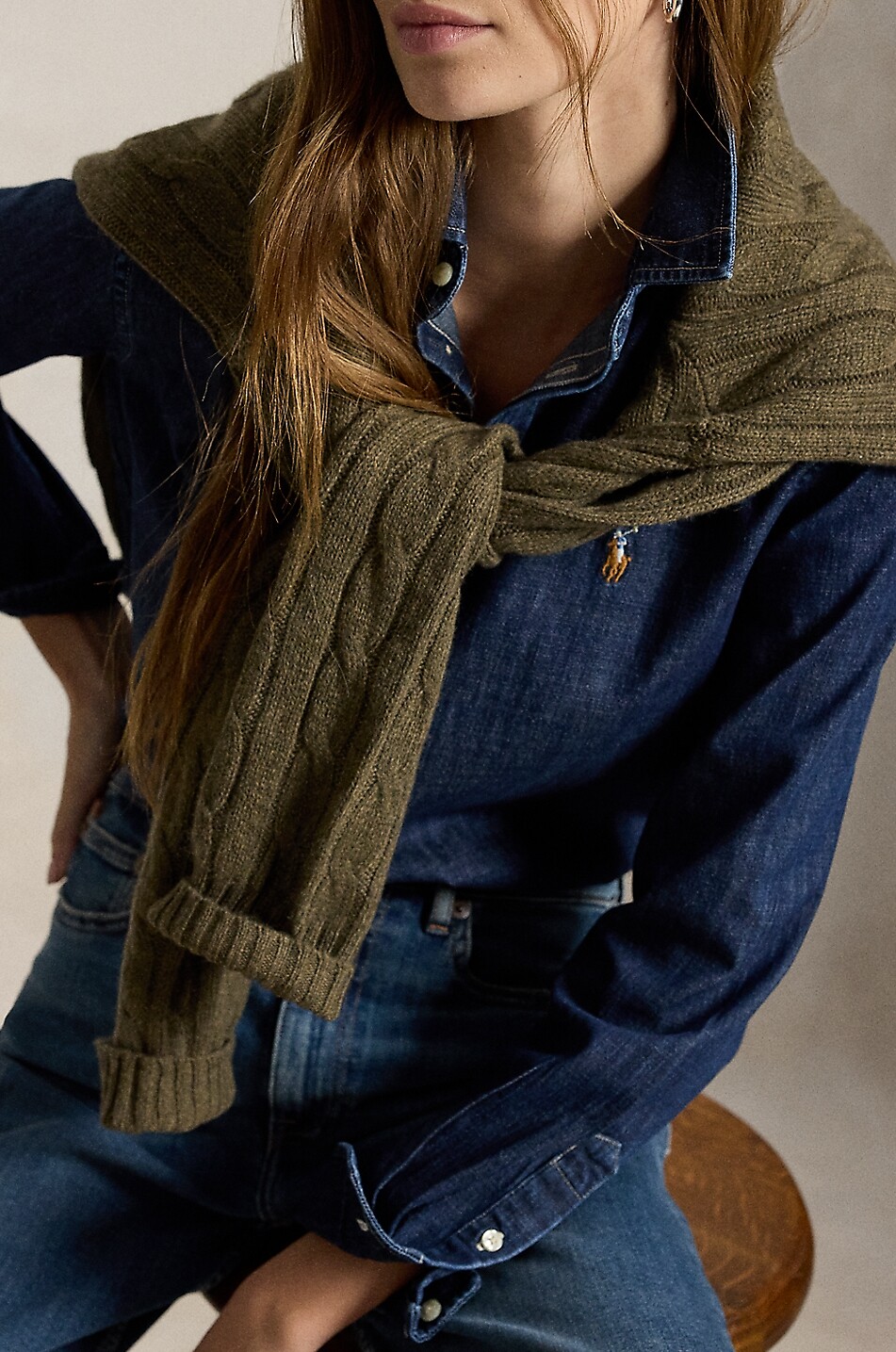 POLO RALPH LAUREN Pony cotton denim long-sleeved shirt Women DARK BLUE 5