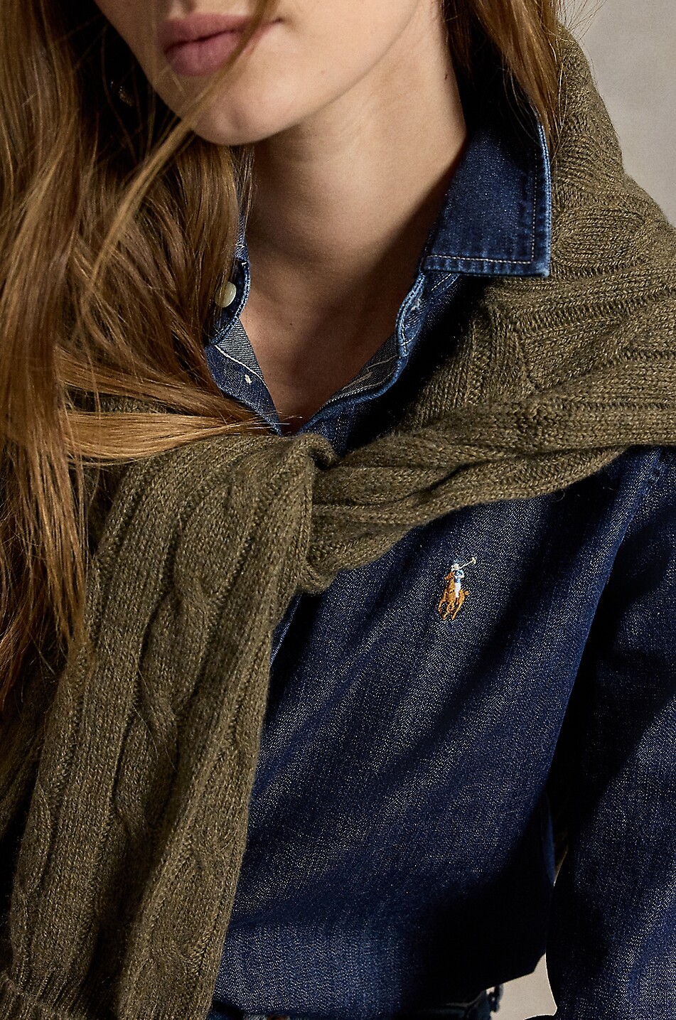POLO RALPH LAUREN Pony cotton denim long-sleeved shirt Women DARK BLUE 6