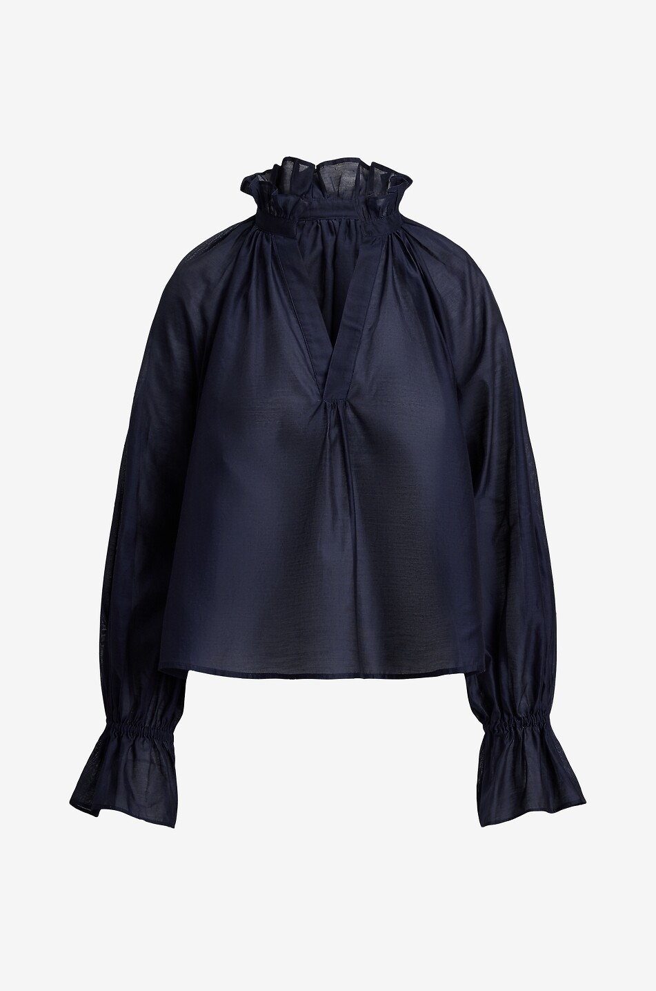 POLO RALPH LAUREN A-line organza shirt with gathered high-neck Women DARK BLUE 1