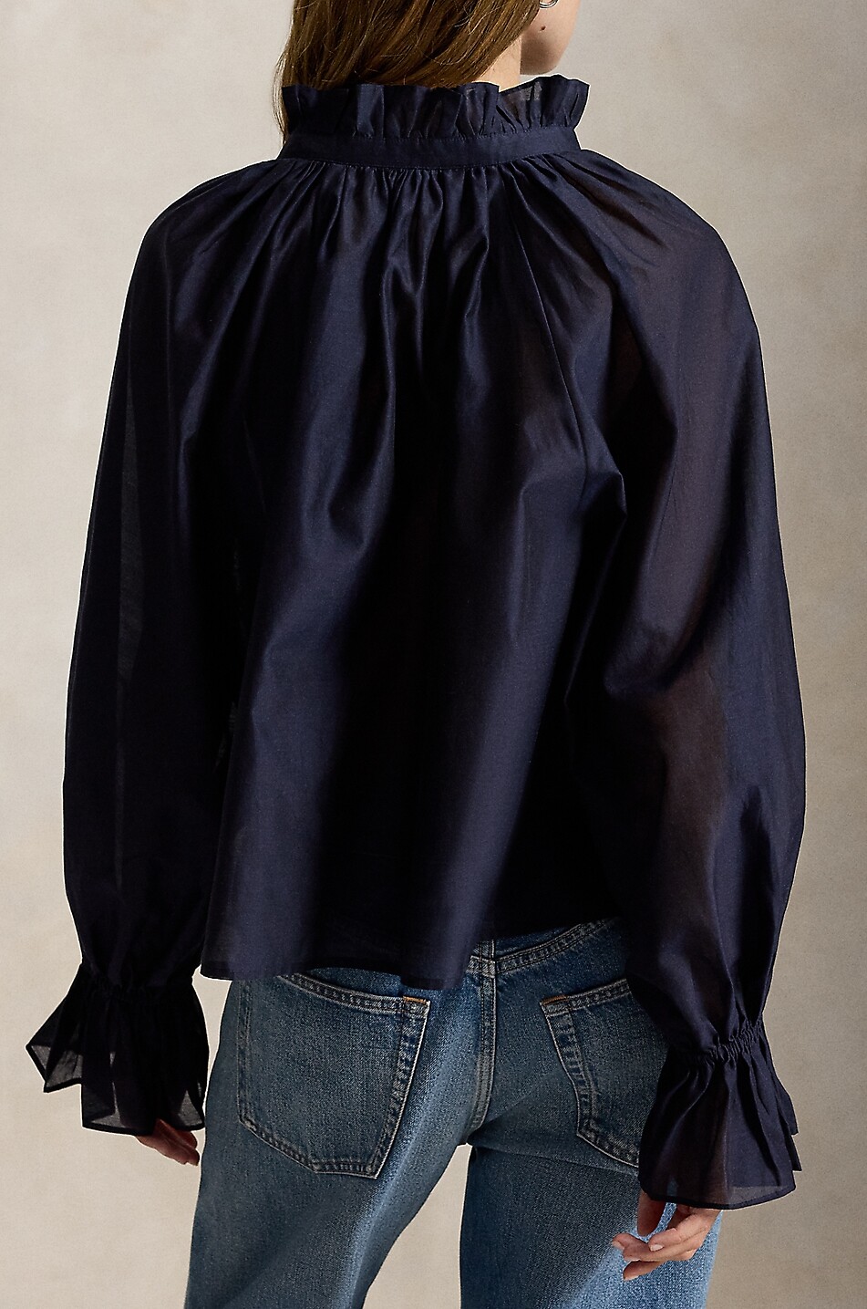 POLO RALPH LAUREN A-line organza shirt with gathered high-neck Women DARK BLUE 3