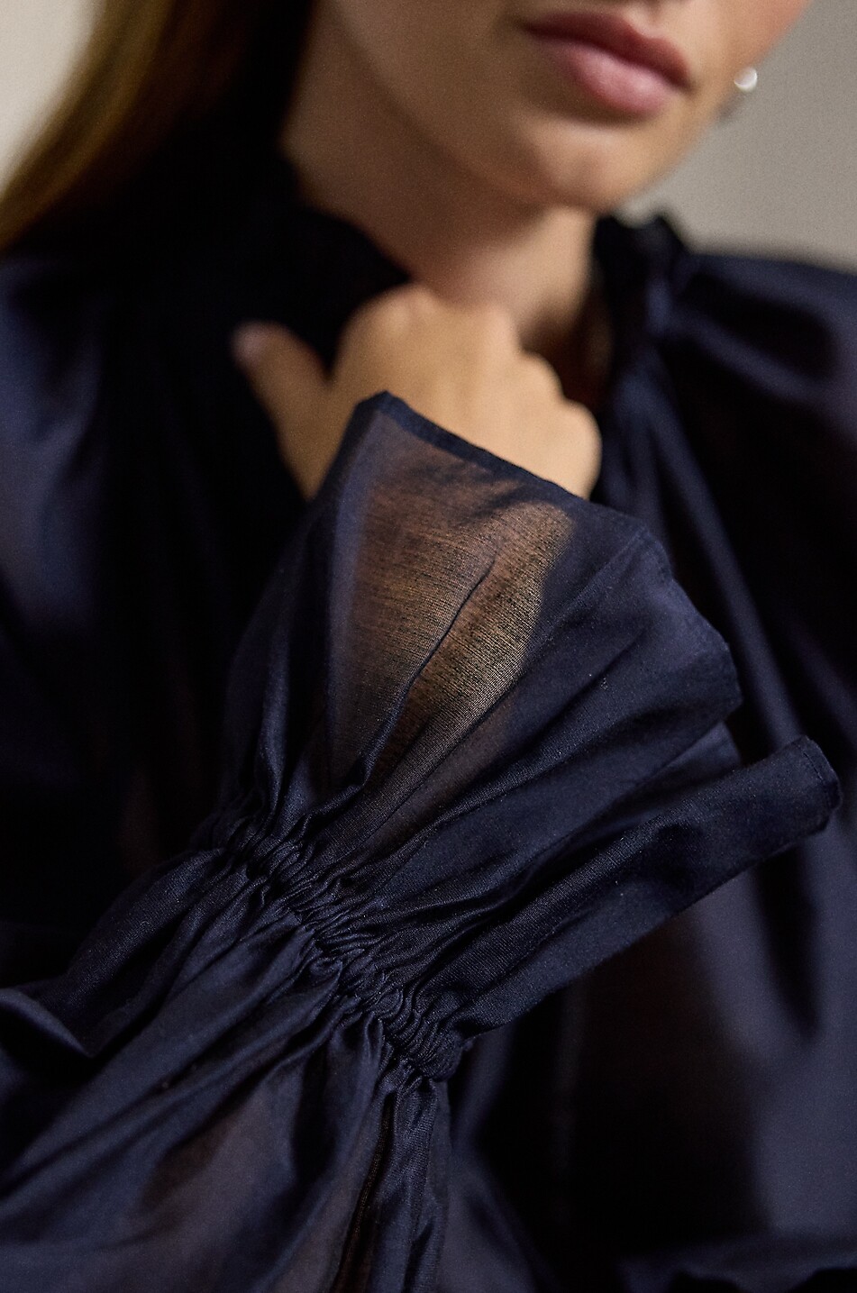 POLO RALPH LAUREN A-line organza shirt with gathered high-neck Women DARK BLUE 6