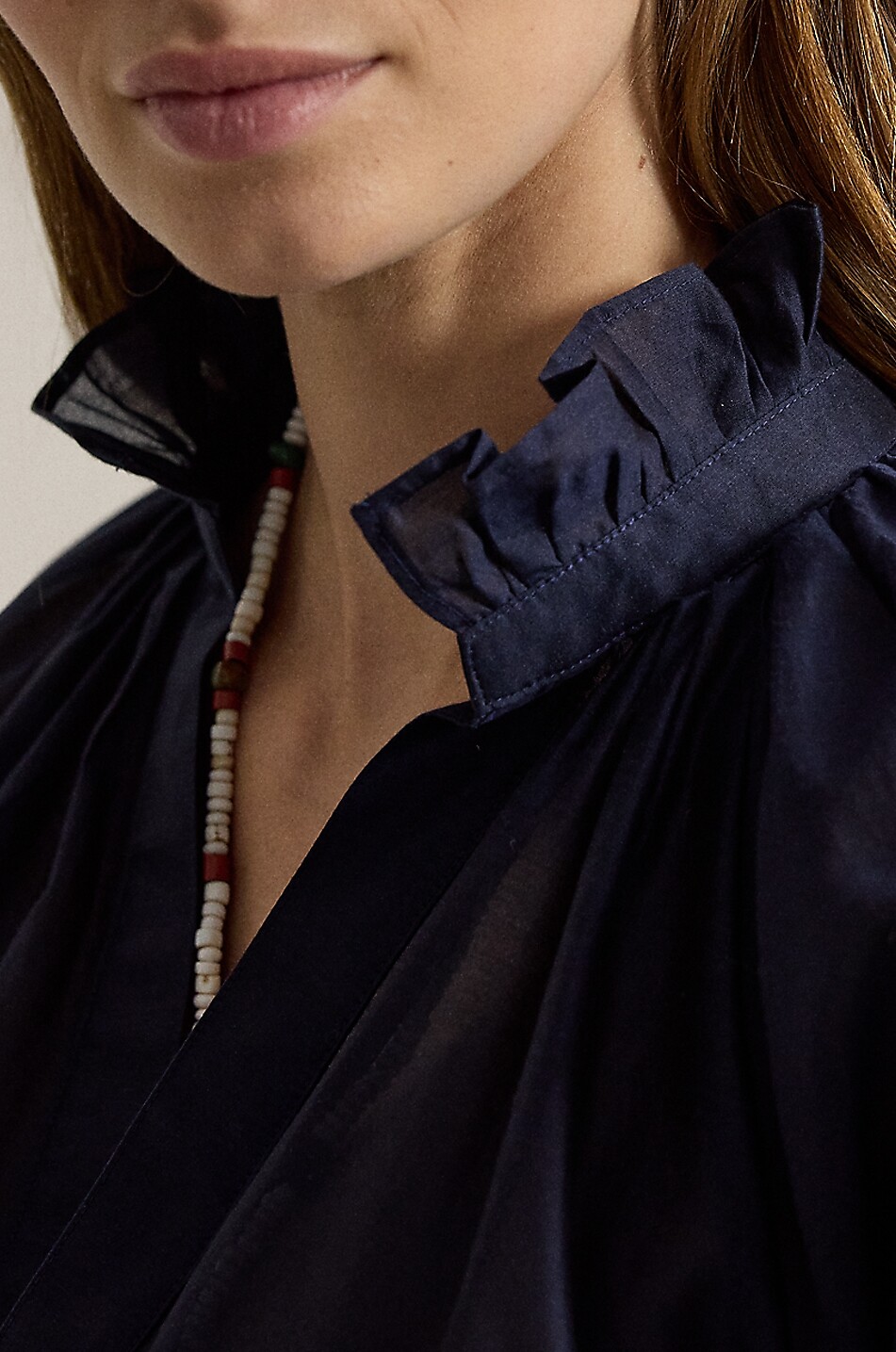 POLO RALPH LAUREN A-line organza shirt with gathered high-neck Women DARK BLUE 7