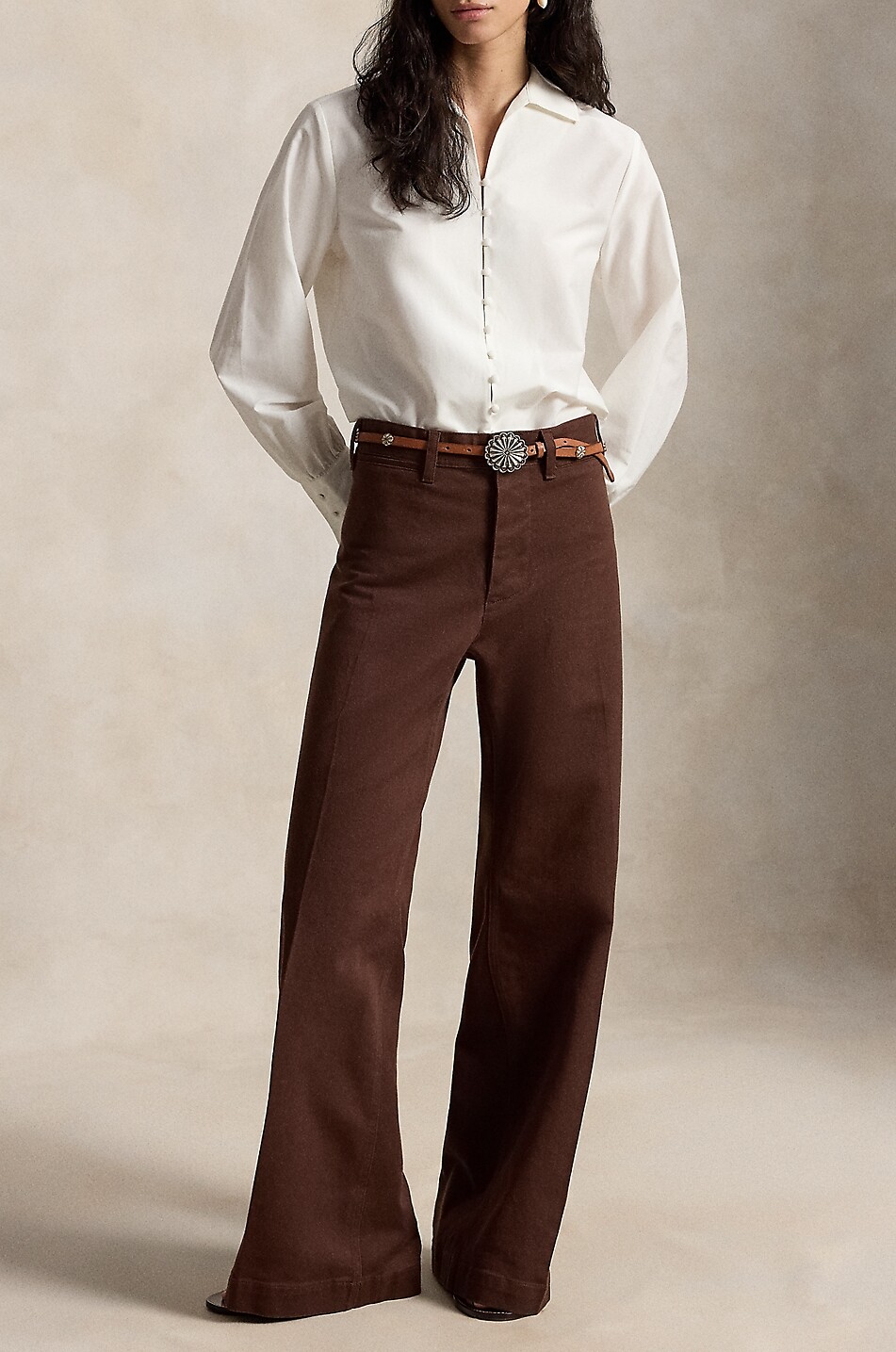 POLO RALPH LAUREN Chemise droite à manches longues en coton et soie Femme BLANC 4
