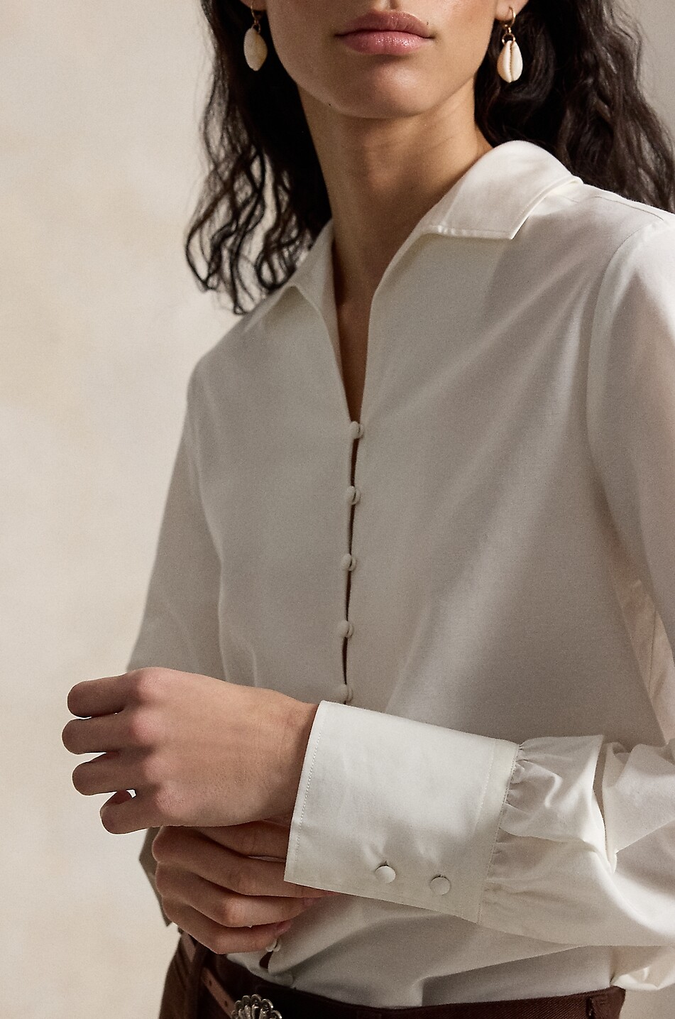 POLO RALPH LAUREN Chemise droite à manches longues en coton et soie Femme BLANC 5