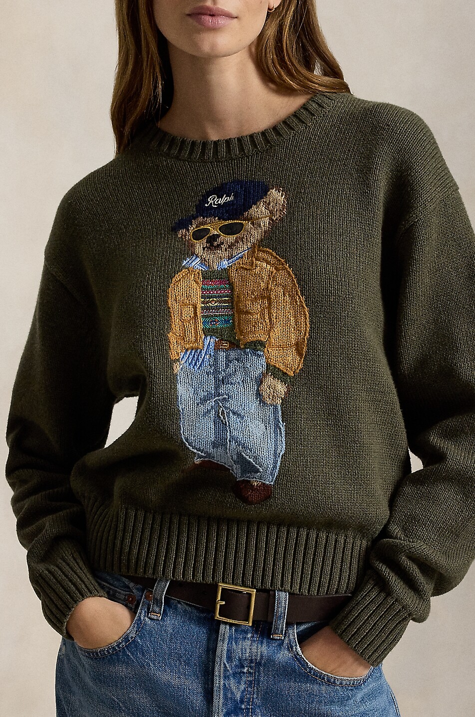 POLO RALPH LAUREN Cool Polo Bear relaxed cotton jacquard jumper Women KHAKI 2