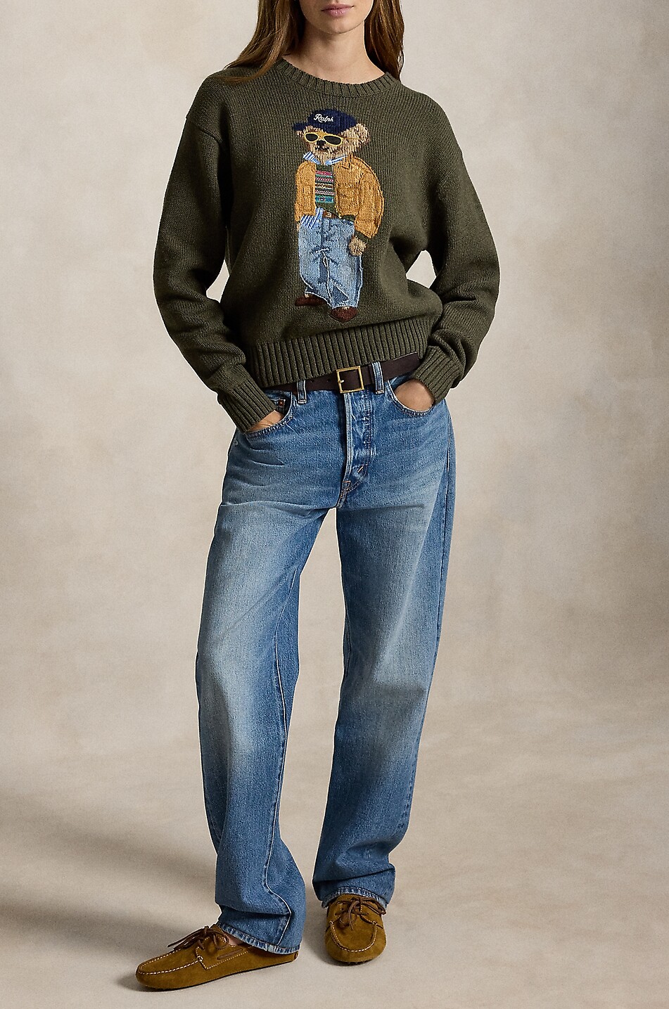POLO RALPH LAUREN Cool Polo Bear relaxed cotton jacquard jumper Women KHAKI 4