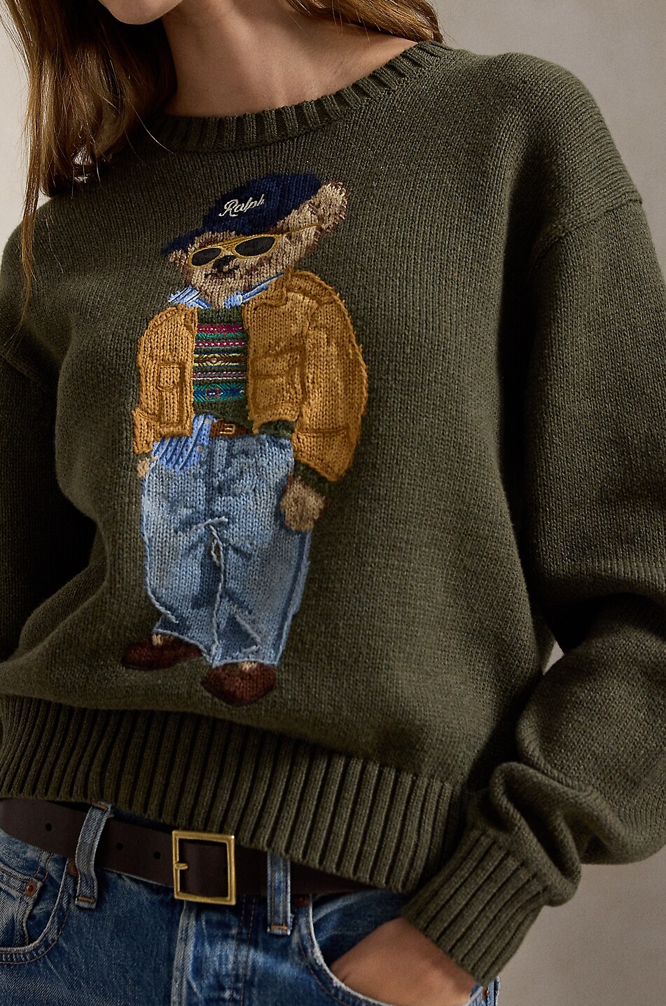 POLO RALPH LAUREN Cool Polo Bear relaxed cotton jacquard jumper Women KHAKI 5