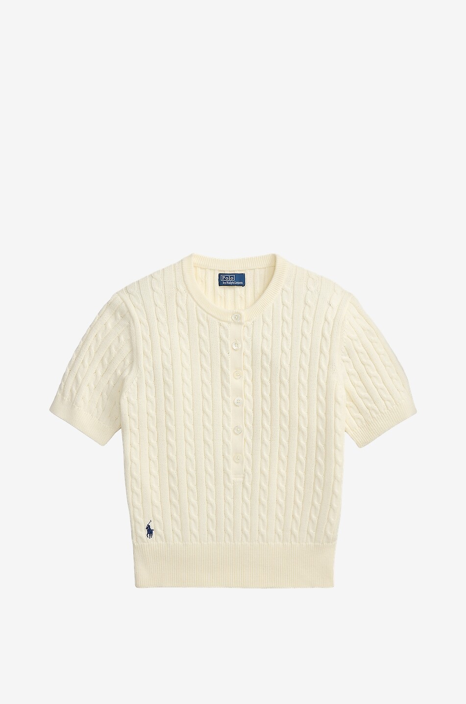 POLO RALPH LAUREN Pony short-sleeved Henley cable-knit cotton jumper Women EGGSHELL 1