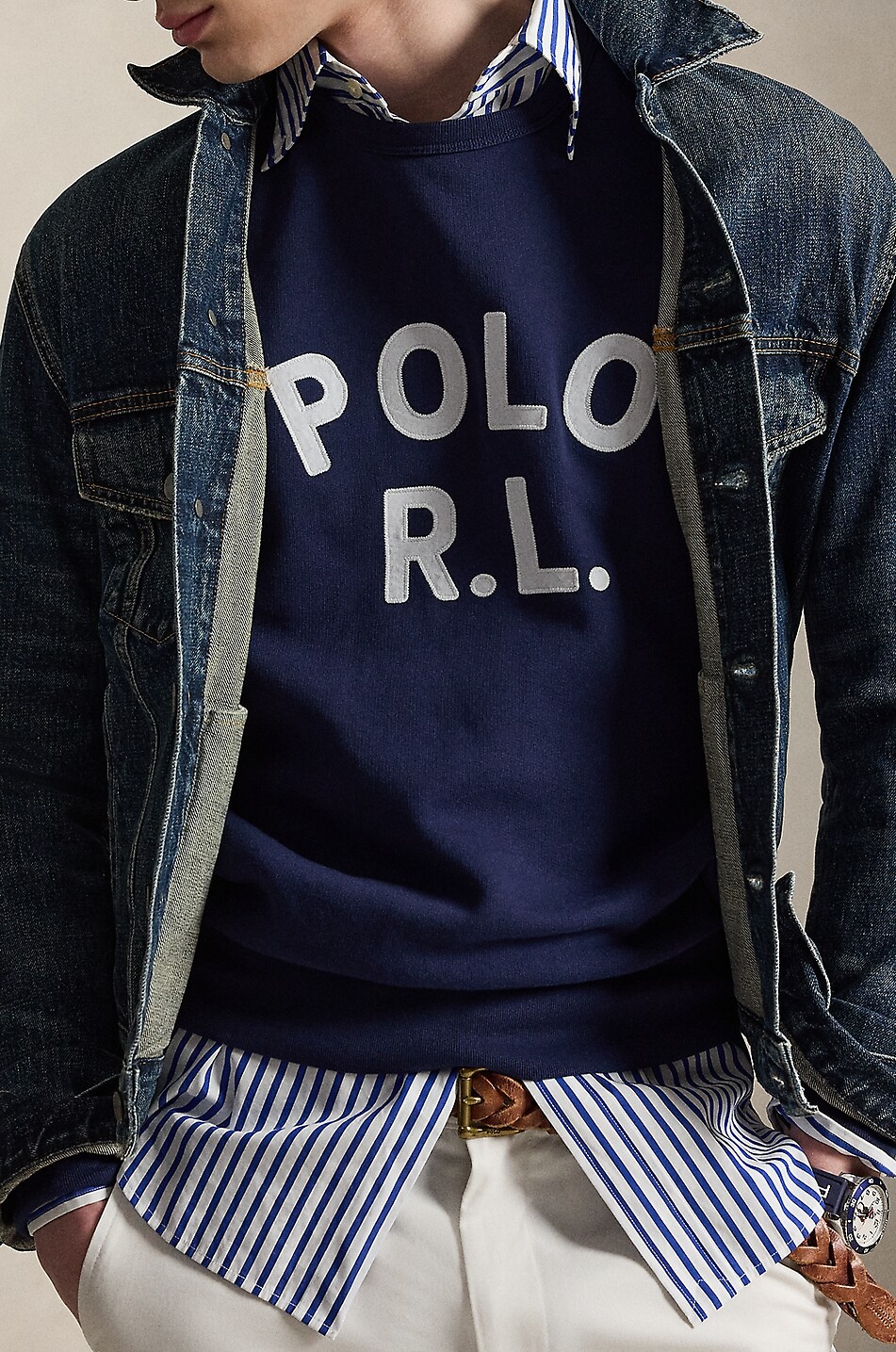 POLO RALPH LAUREN Sweat-shirt à col rond brodé POLO R.L. Homme BLEU FONCE 5