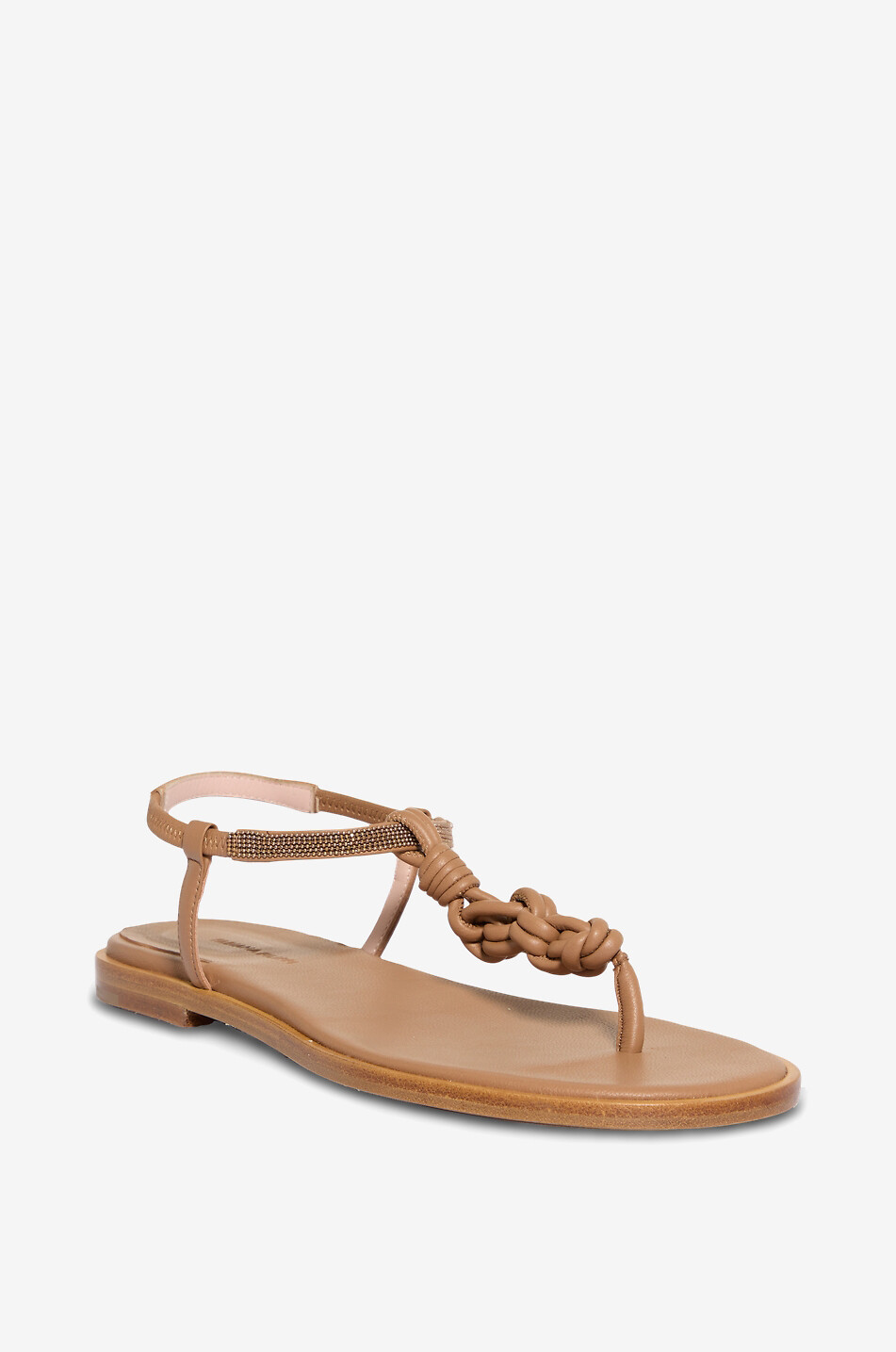 FABIANA FILIPPI Flache Sandalen aus Leder mit Strasssteinen Damen KAMELFARBEN 1