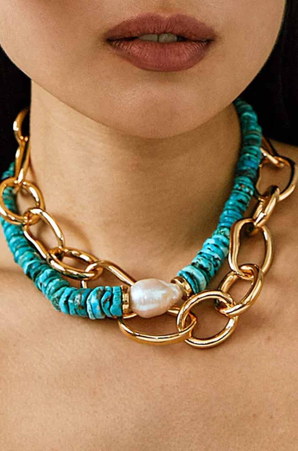 LIZZIE FORTUNATO Sky Stone turquoise and pearl choker necklace Women LIGHT BLUE 2