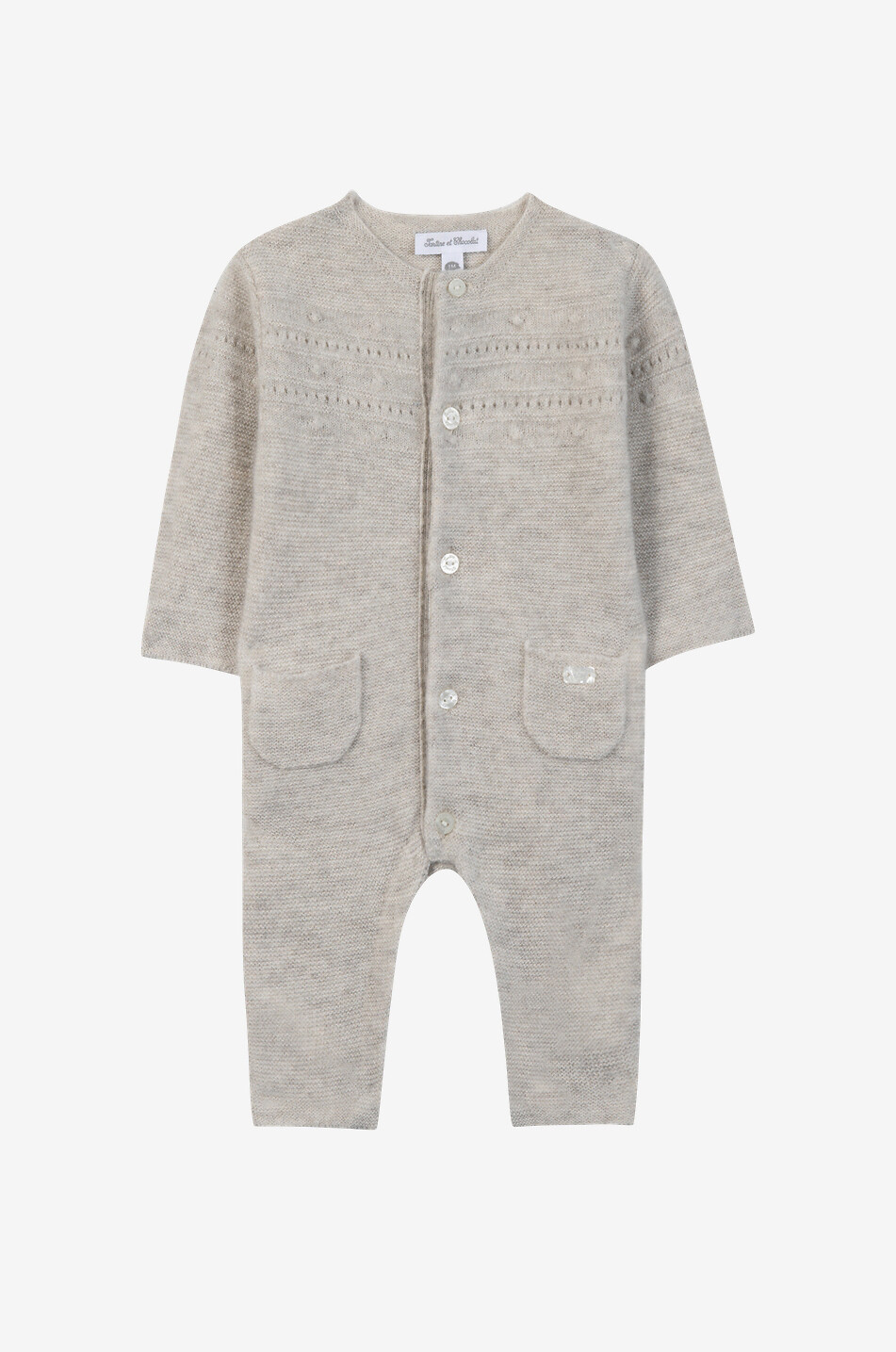 Pointelle-Strick-Baby-Overall aus Wolle und Kaschmir