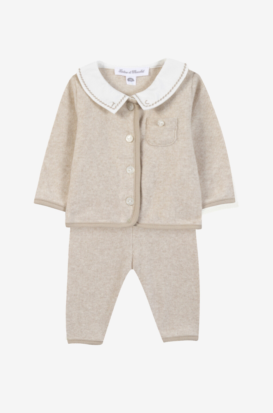 TARTINE ET CHOCOLAT TC baby cardigan and knit trousers set in wool and cashmere Baby BEIGE 1