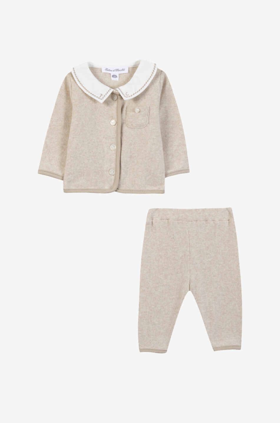 TARTINE ET CHOCOLAT TC baby cardigan and knit trousers set in wool and cashmere Baby BEIGE 2