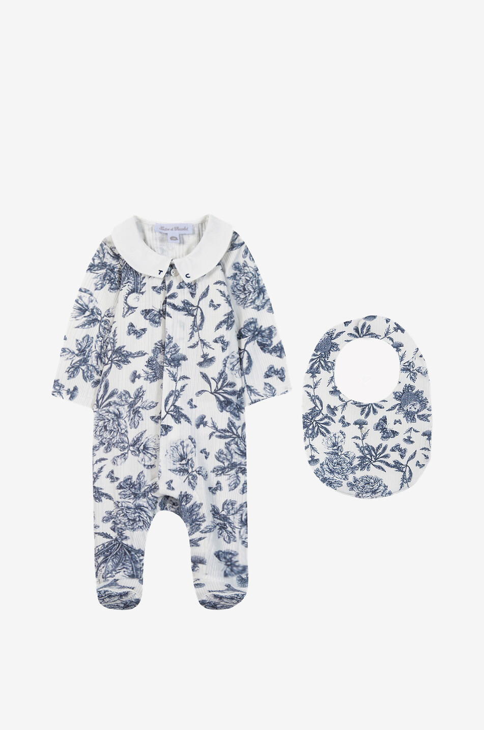 TARTINE ET CHOCOLAT Pyjama et bavoir bébé en jersey à motif Toile de Jouy Bébé BLEU MOYEN 1