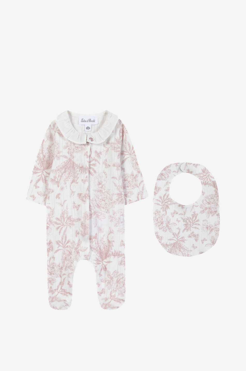 Baby-Pyjama und Latz aus Jersey mit Toile-de-Jouy-Motiv