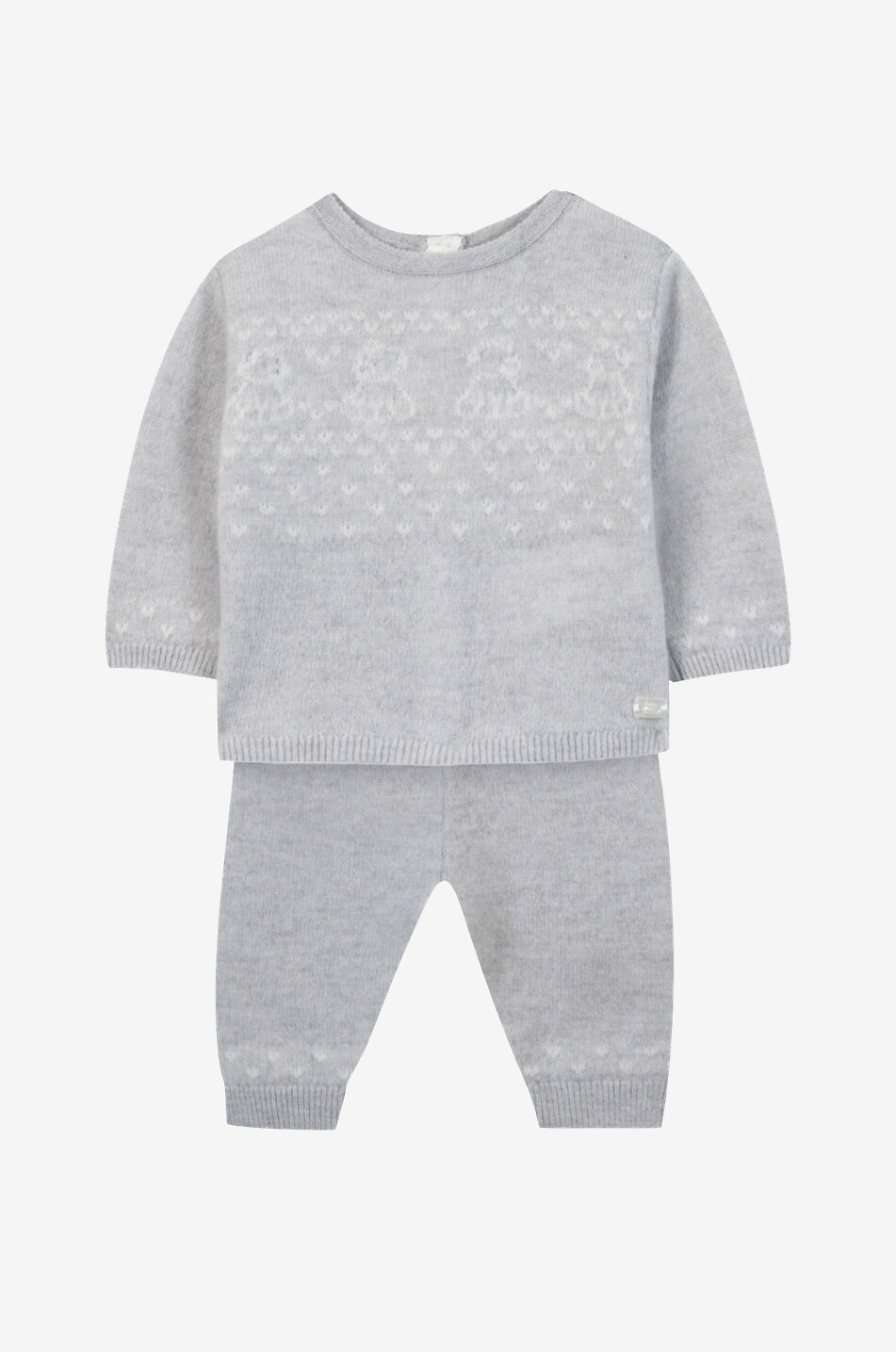 Ensemble pull et pantalon bébé en laine et cachemire motif oursons