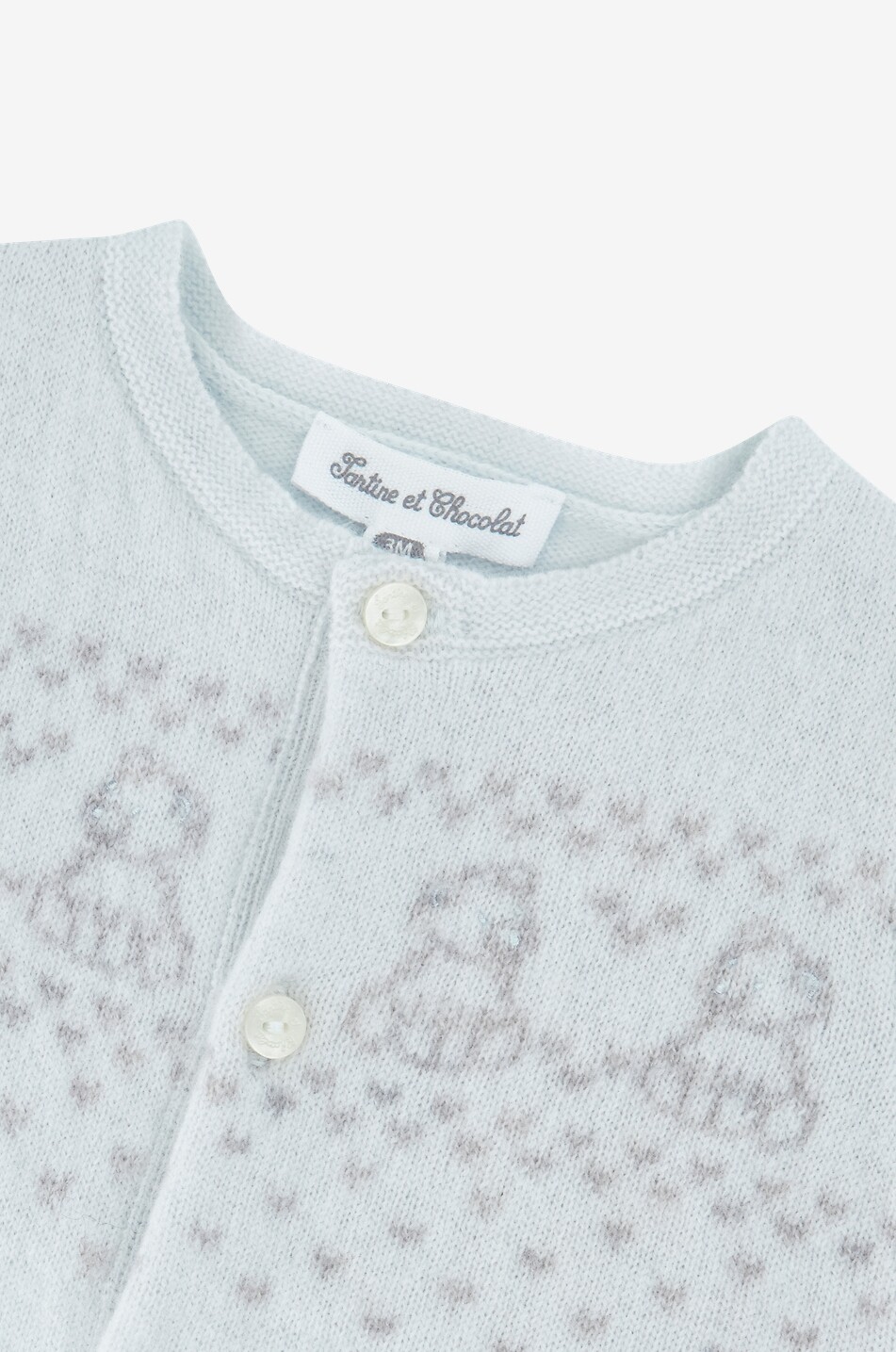 TARTINE ET CHOCOLAT Teddy bear patterned jacquard knit baby wool and cashmere jumpsuit Baby LIGHT BLUE 3